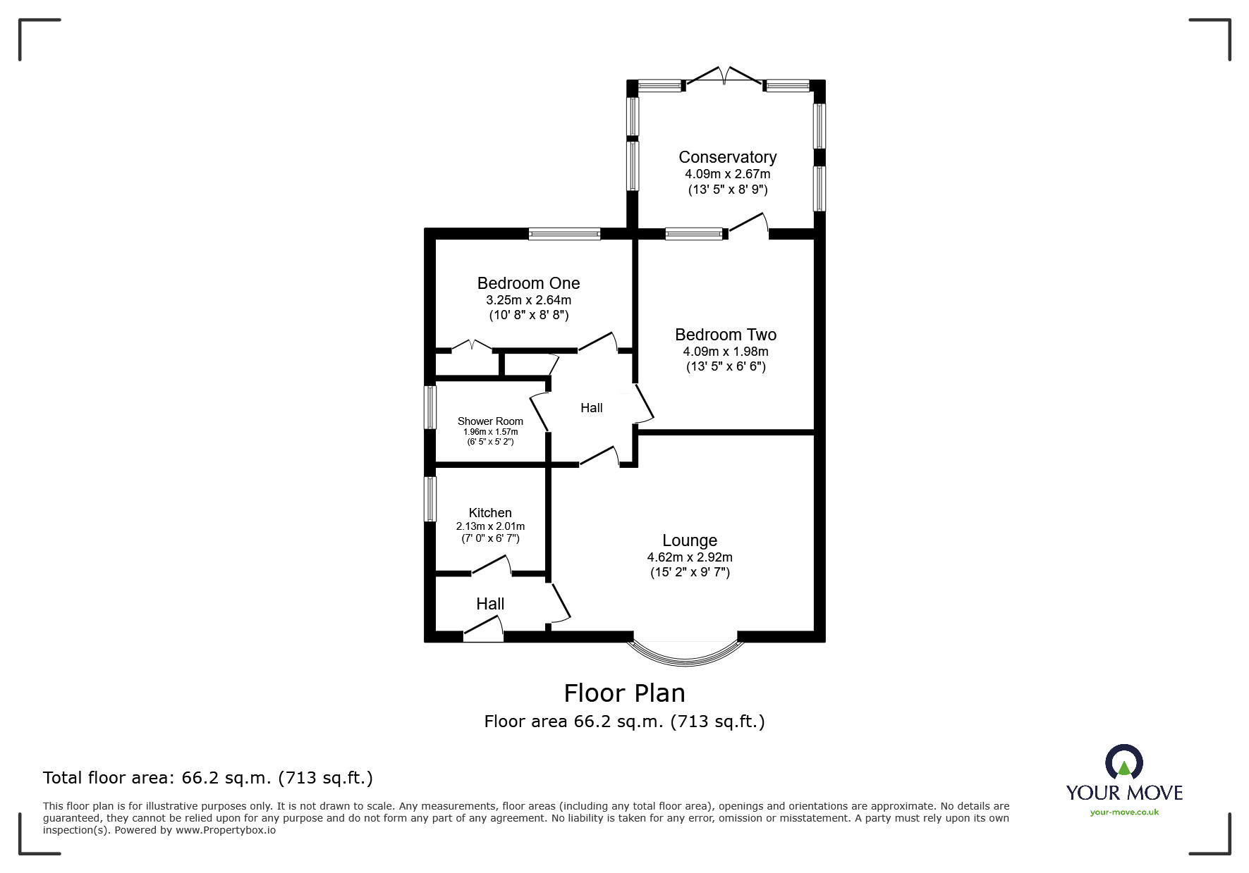 Floorplan of 2 bedroom End Terrace Bungalow for sale, Heron Drive, Woodville, Derbyshire, DE11