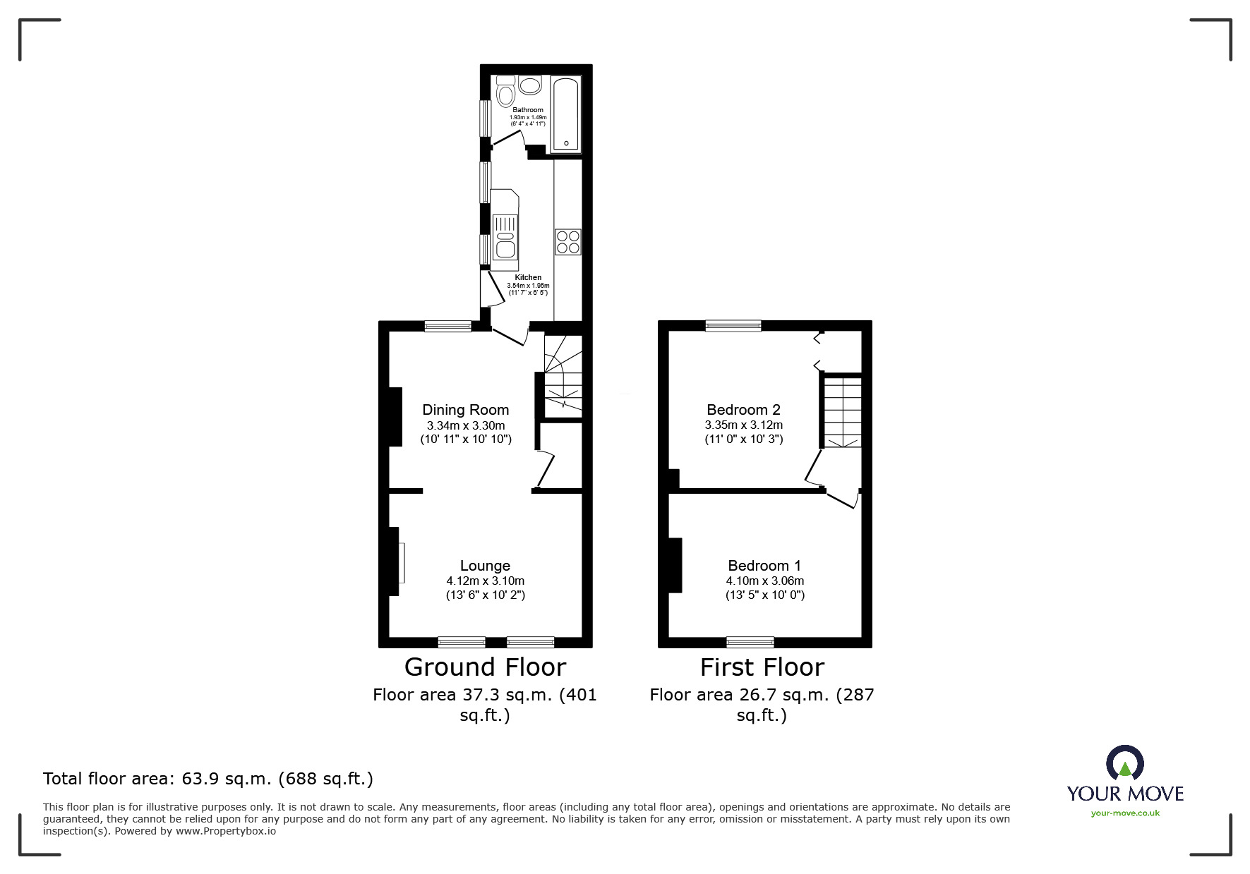 Floorplan of 2 bedroom End Terrace House for sale, Main Street, Newhall, Derbyshire, DE11
