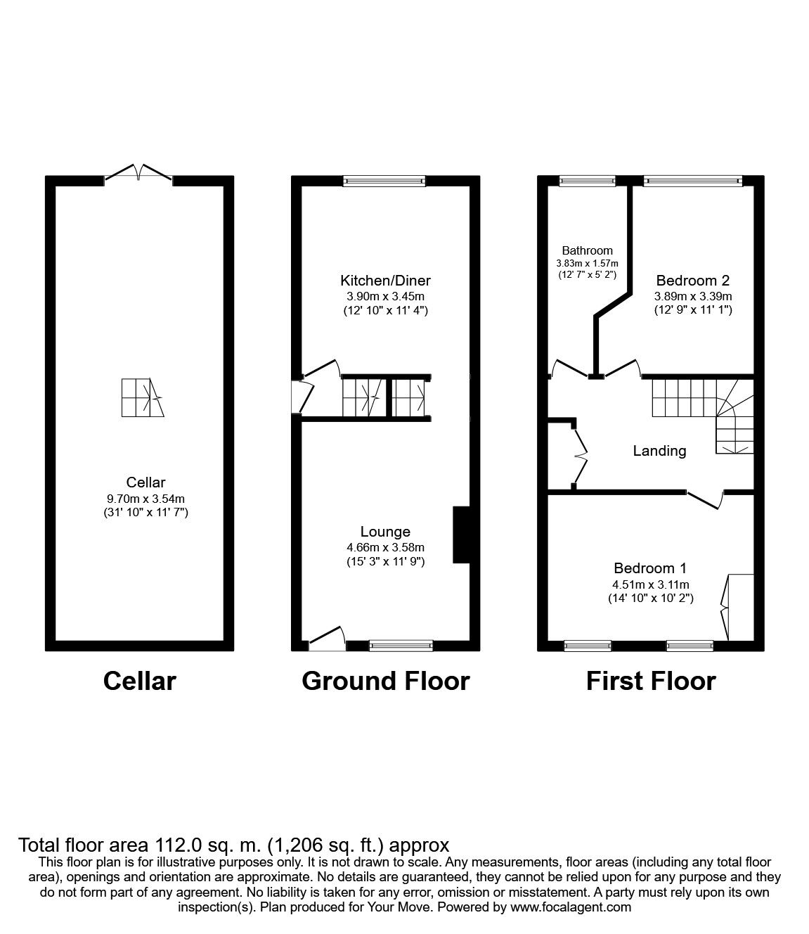 Floorplan of 2 bedroom Mid Terrace House to rent, Burton Road, Castle Gresley, Derbyshire, DE11
