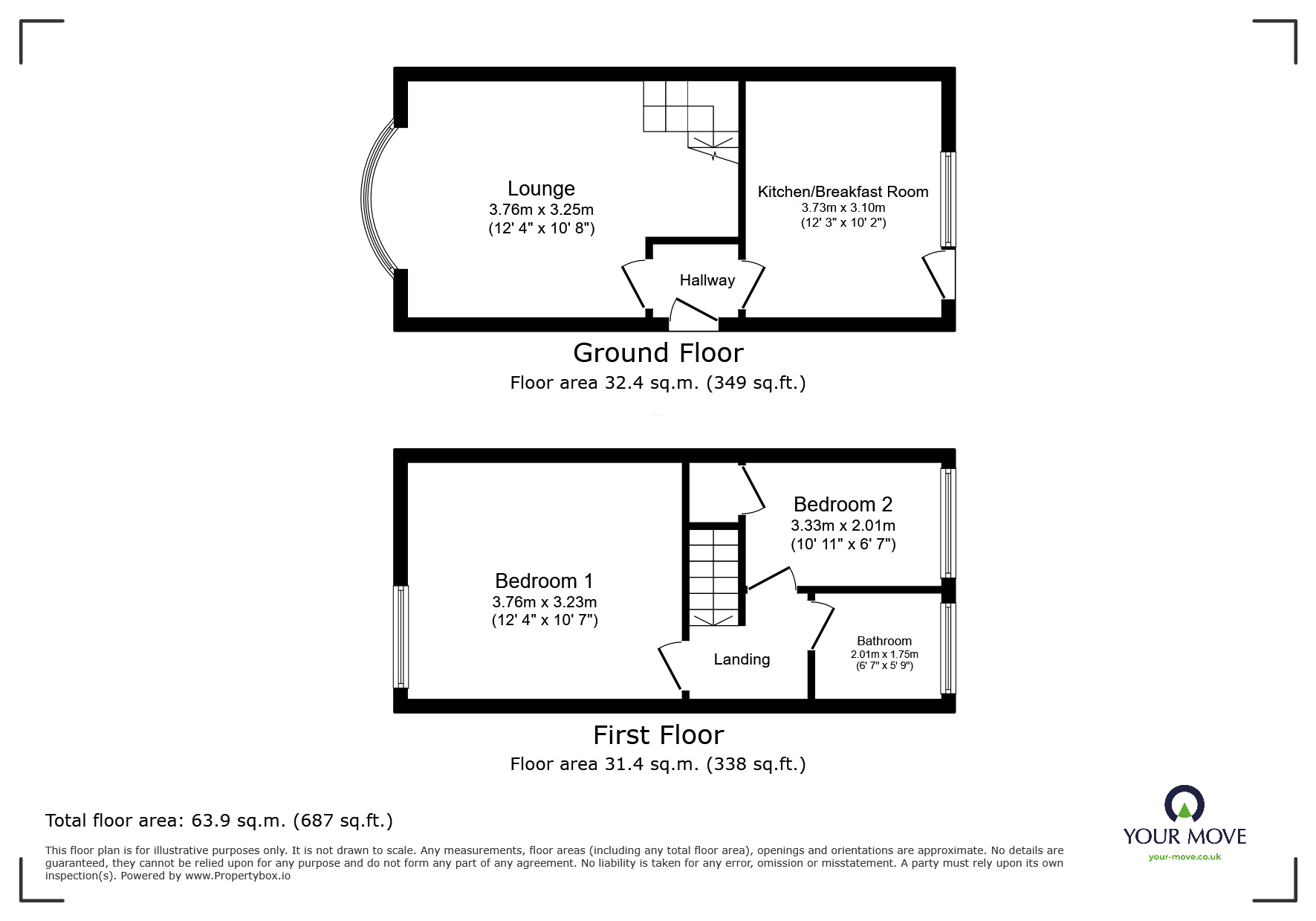 Floorplan of 2 bedroom Semi Detached House for sale, Stoneydale Close, Newhall, Derbyshire, DE11