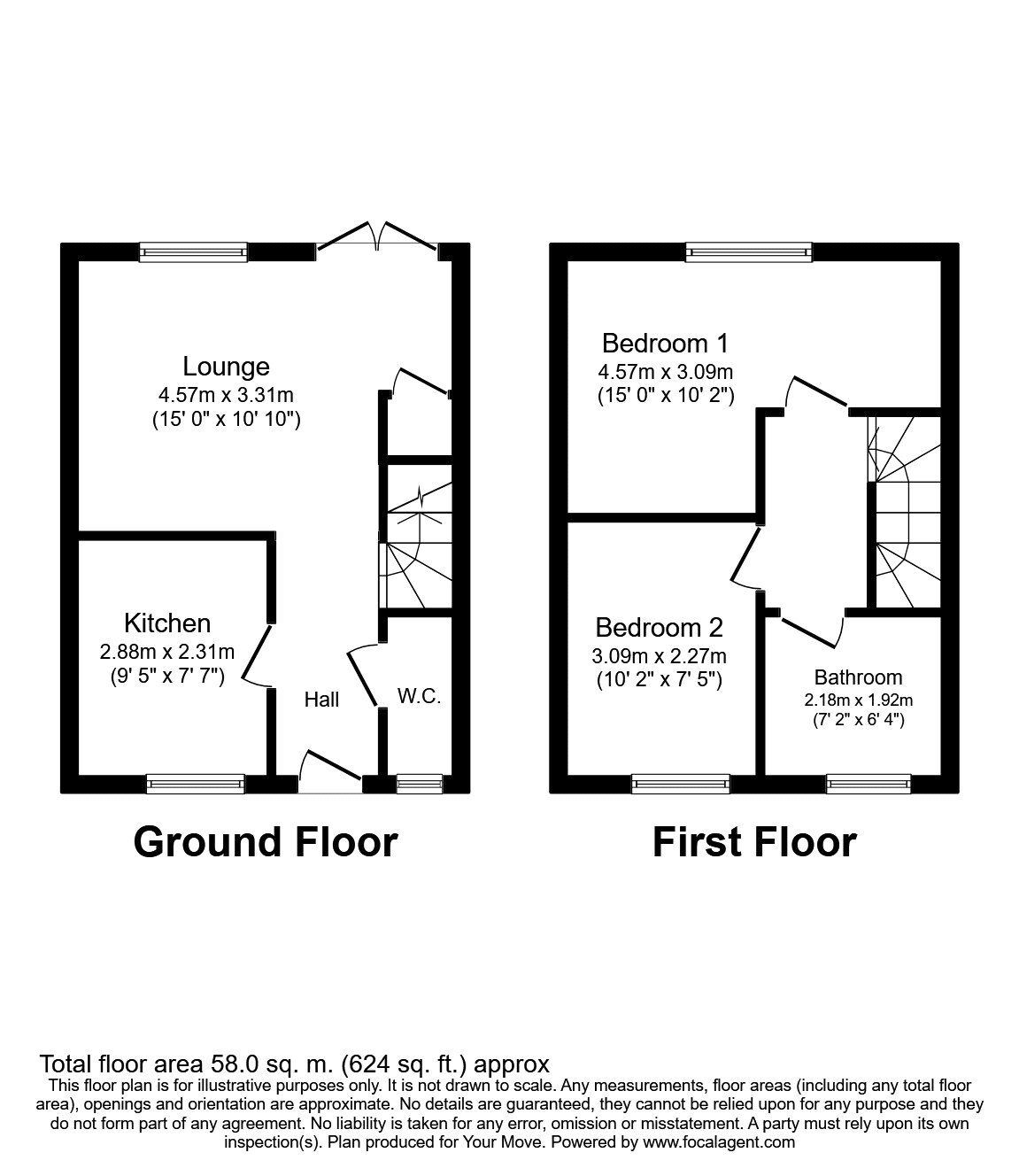 Floorplan of 2 bedroom Mid Terrace House to rent, Oversetts Road, Newhall, Derbyshire, DE11