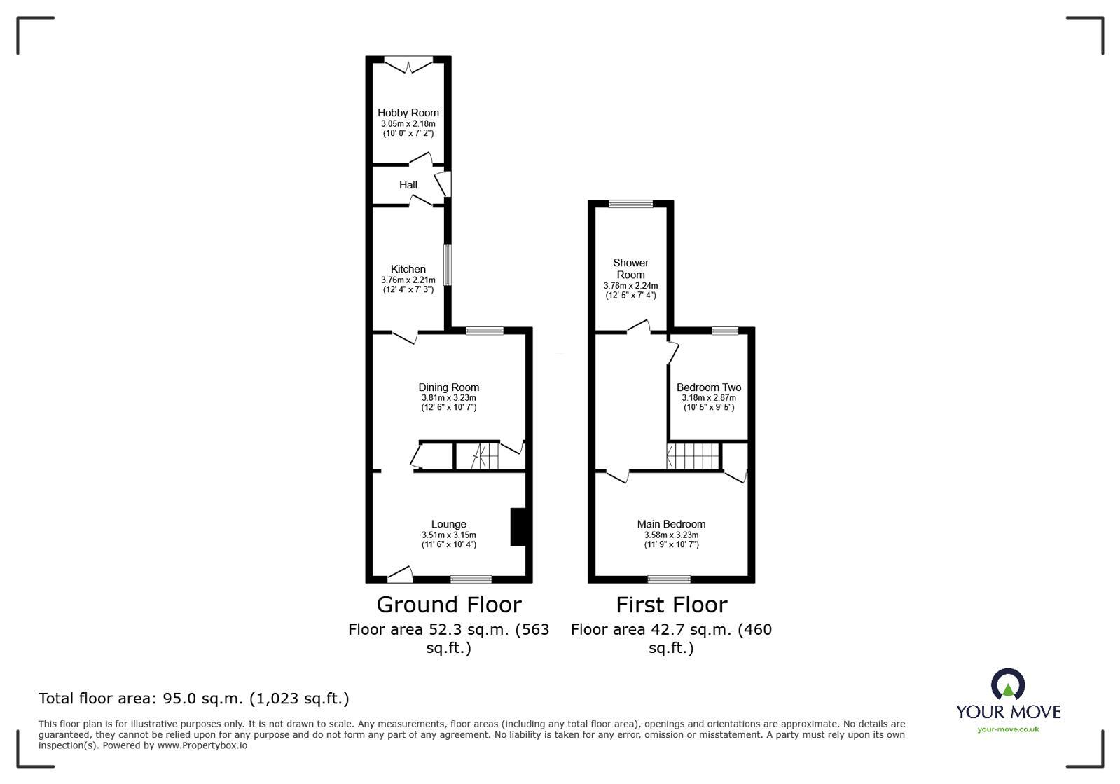Floorplan of 2 bedroom Semi Detached House for sale, Linton Road, Castle Gresley, Derbyshire, DE11