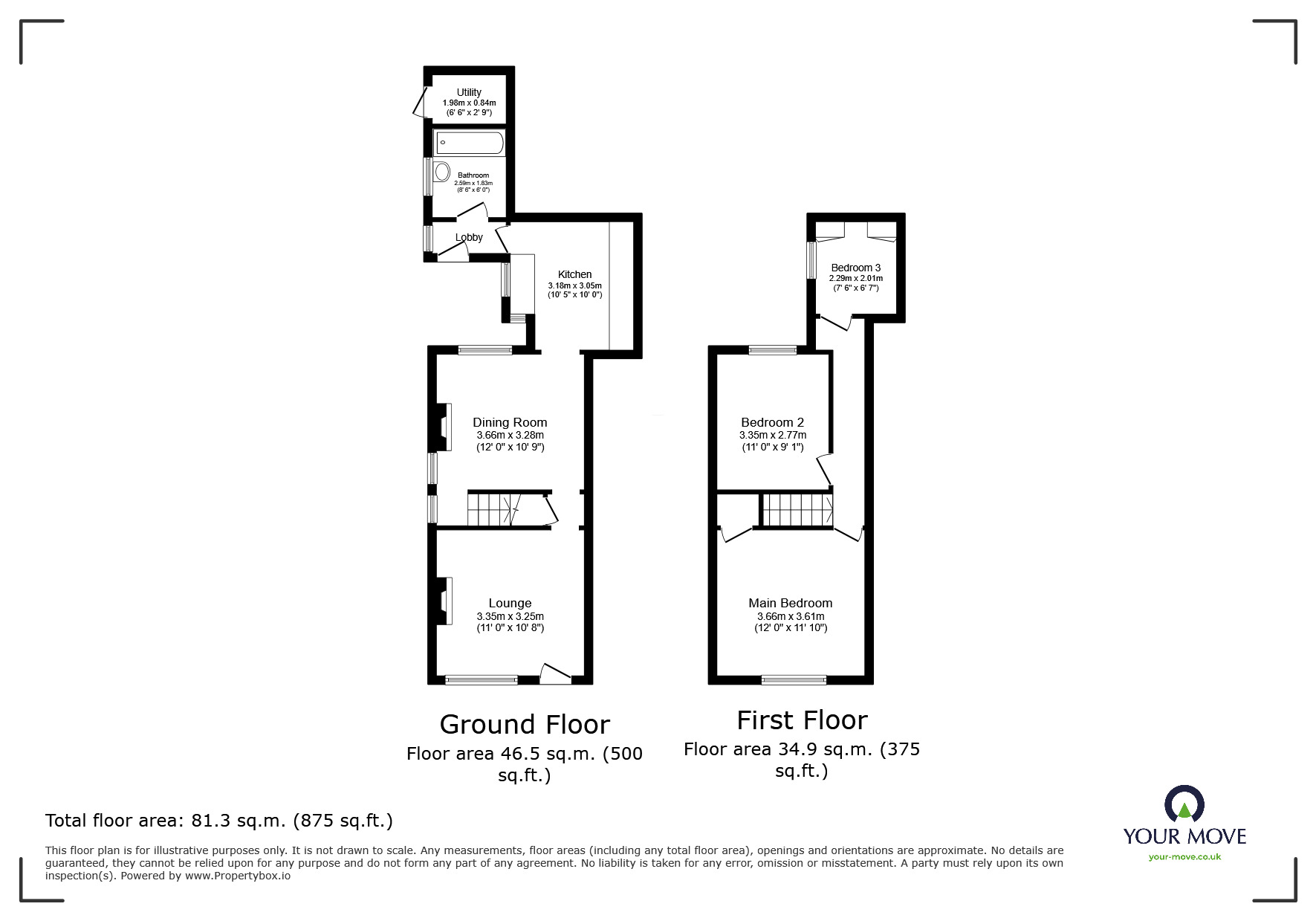 Floorplan of 3 bedroom End Terrace House for sale, Park Road, Newhall, Derbyshire, DE11