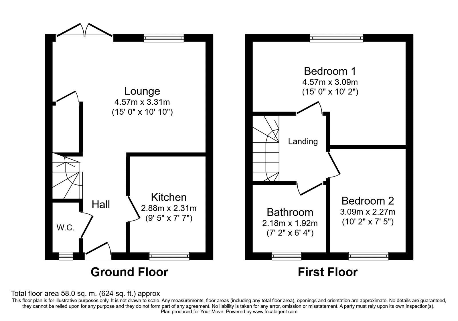 Floorplan of 2 bedroom End Terrace House to rent, Oversetts Road, Newhall, Derbyshire, DE11