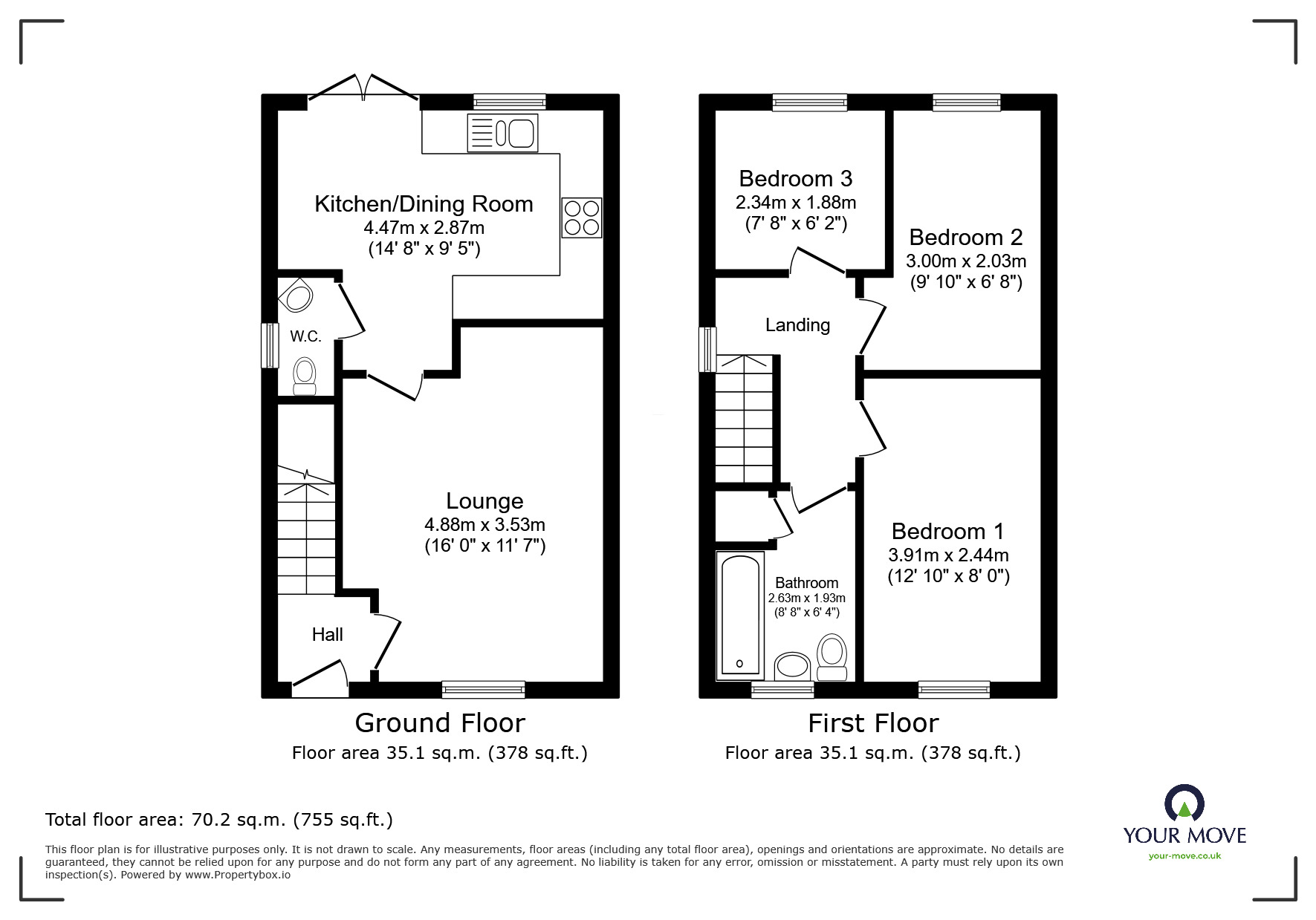 Floorplan of 3 bedroom End Terrace House for sale, Patina Way, Swadlincote, Derbyshire, DE11