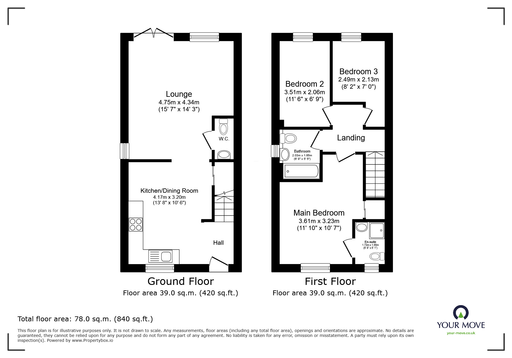 Floorplan of 3 bedroom Semi Detached House for sale, Kilnstone Close, Church Gresley, Derbyshire, DE11