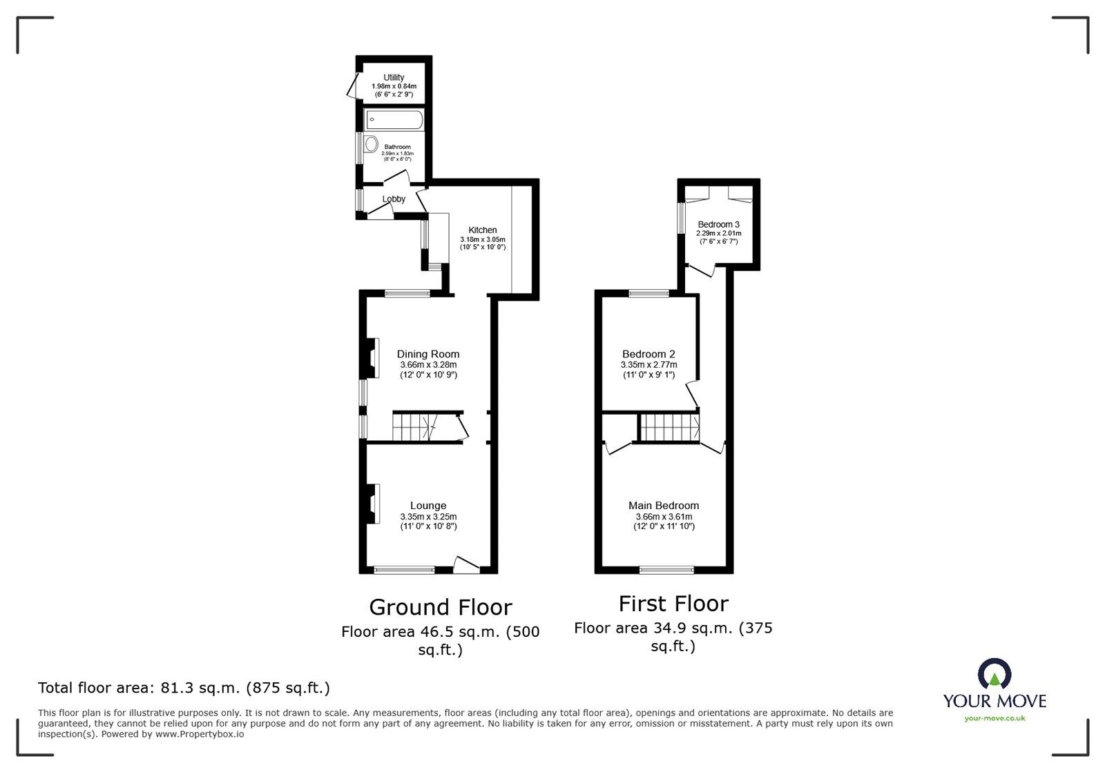Floorplan of 3 bedroom End Terrace House to rent, Park Road, Newhall, Derbyshire, DE11