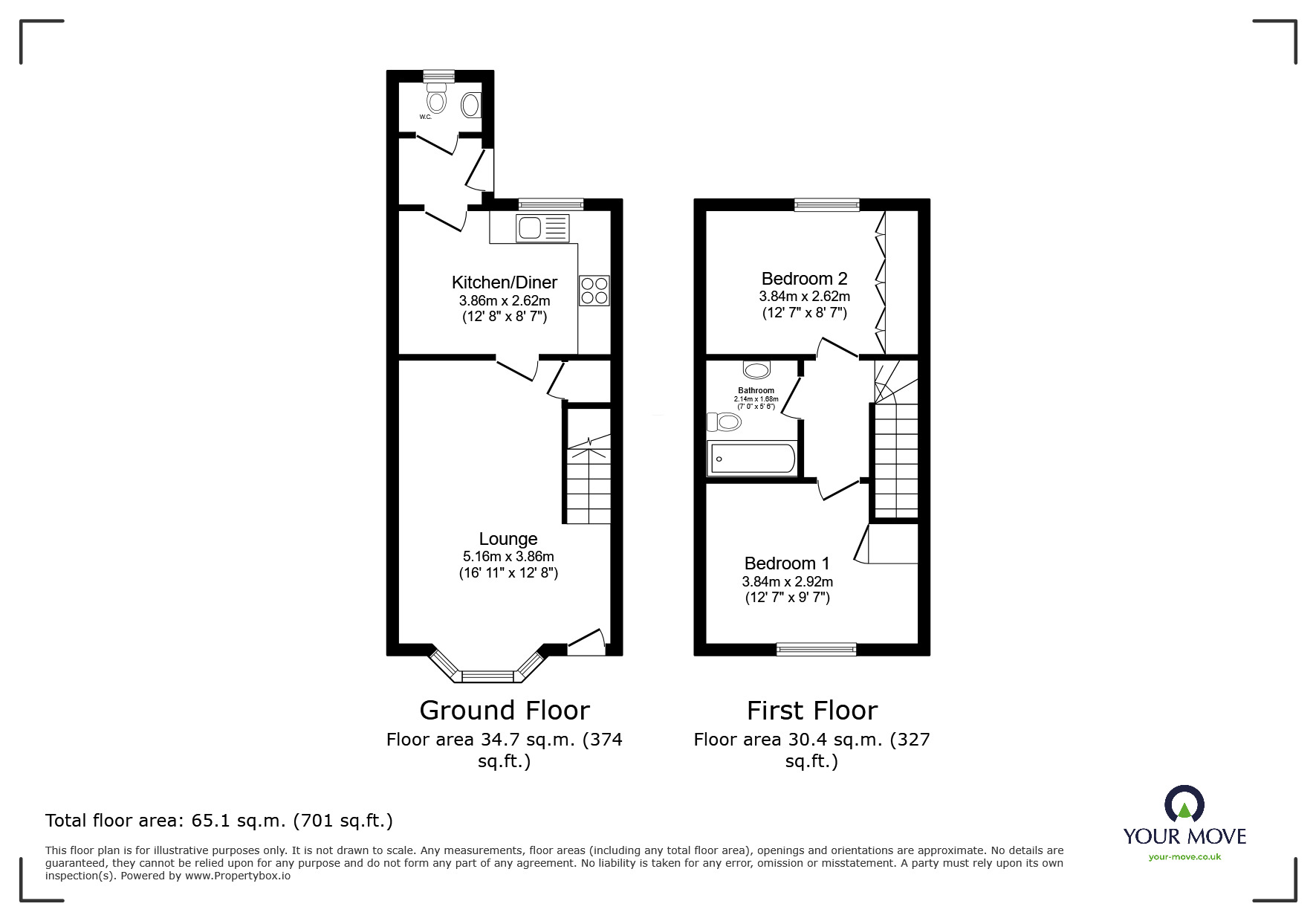 Floorplan of 2 bedroom Semi Detached House for sale, Regent Street, Church Gresley, Derbyshire, DE11
