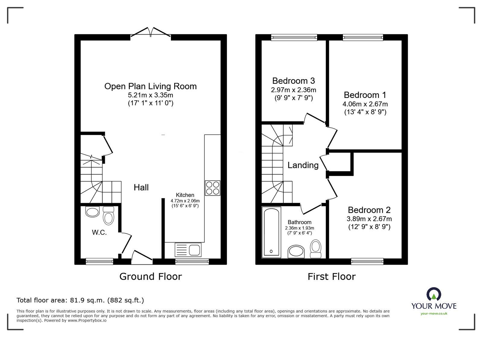 Floorplan of 3 bedroom Mid Terrace House for sale, Limestone Close, Newhall, Derbyshire, DE11