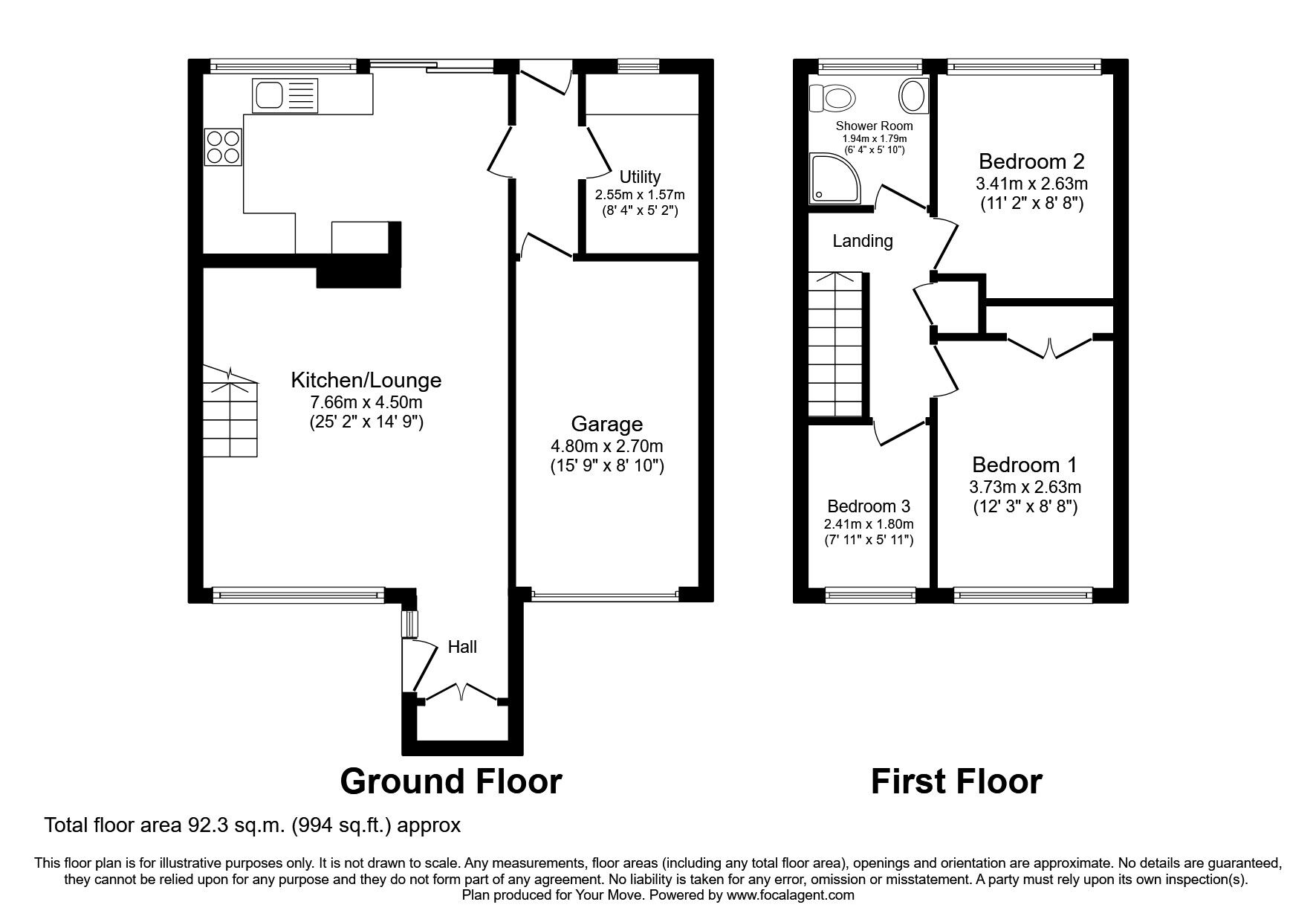 Floorplan of 3 bedroom Semi Detached Property to rent, Westwood Park, Newhall, Derbyshire, DE11