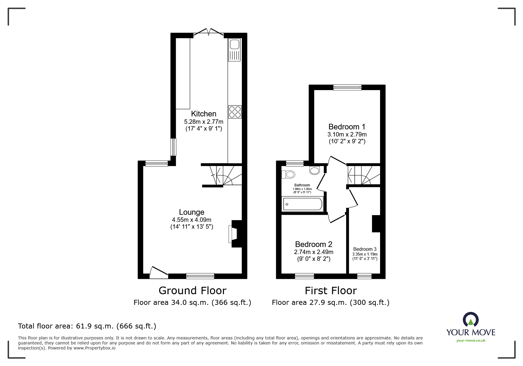 Floorplan of 3 bedroom End Terrace House for sale, Brook Street, Swadlincote, Derbyshire, DE11