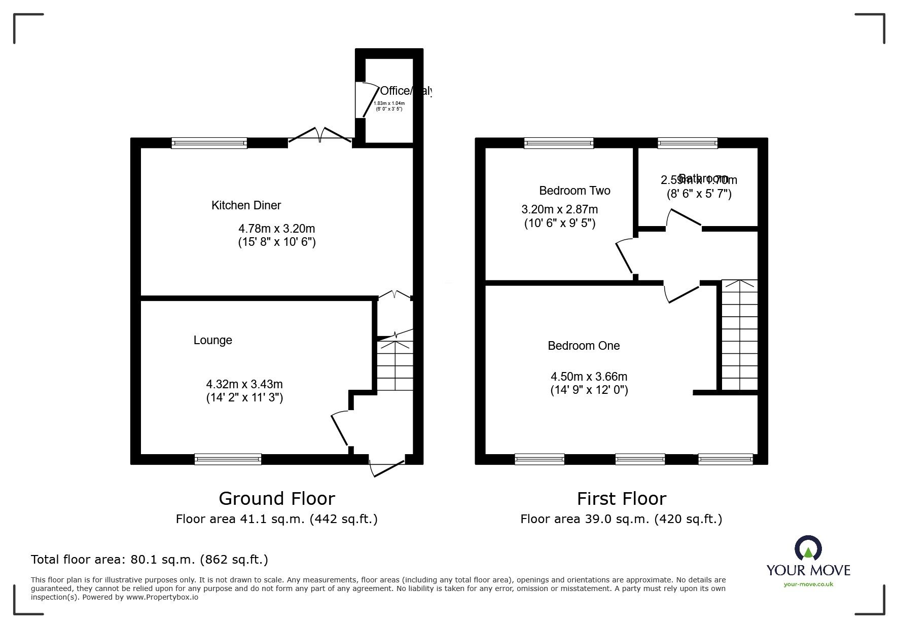 Floorplan of 2 bedroom House to rent, Elmsleigh Drive, Midway, Derbyshire, DE11