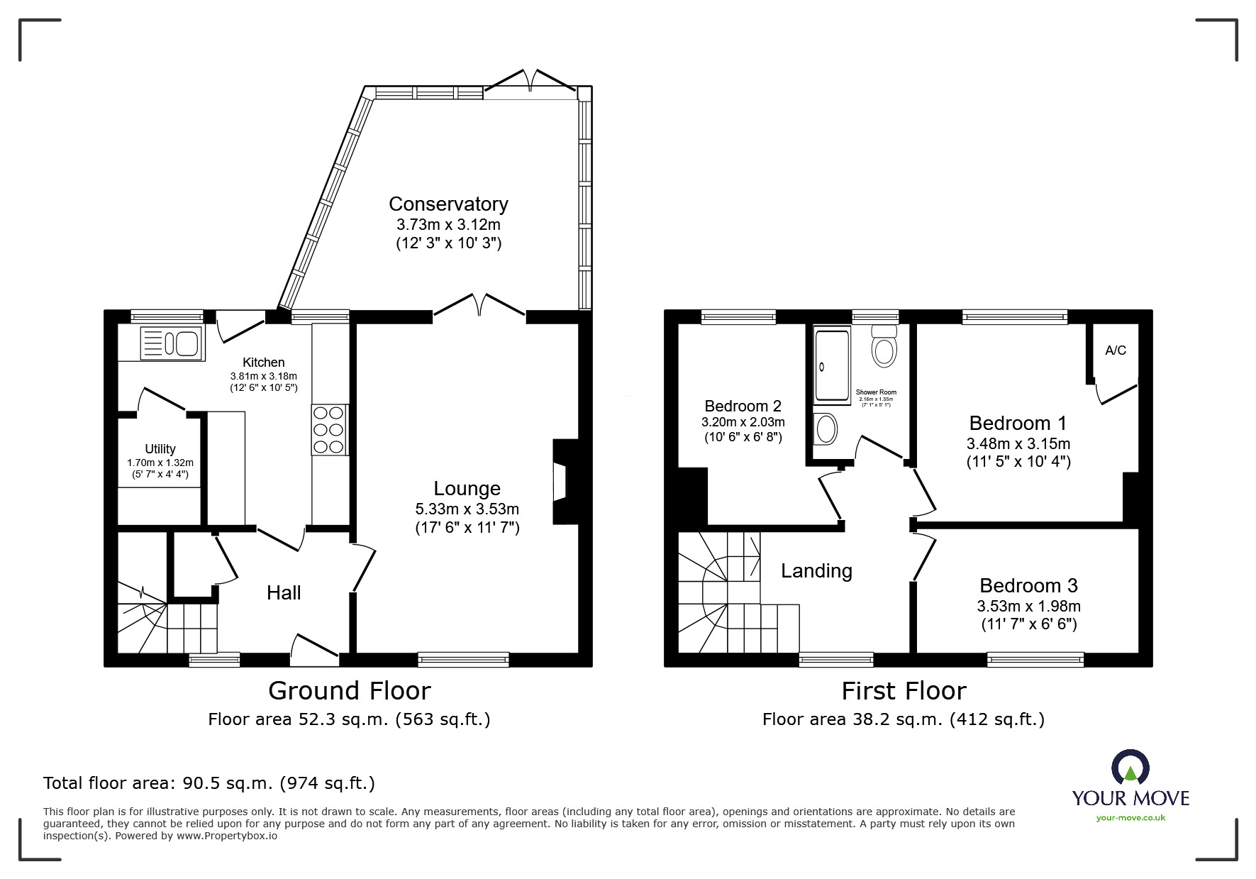 Floorplan of 3 bedroom Mid Terrace House for sale, Coton Park, Linton, Derbyshire, DE12