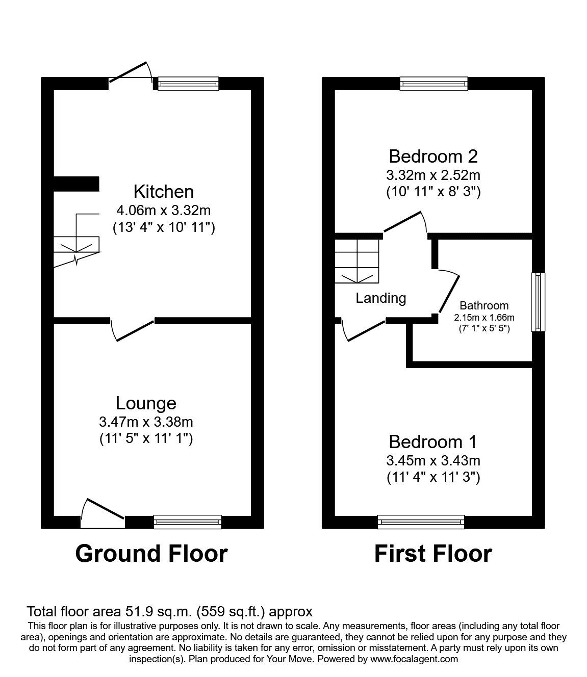 Floorplan of 2 bedroom End Terrace House to rent, Bosworth Road, Measham, Leicestershire, DE12