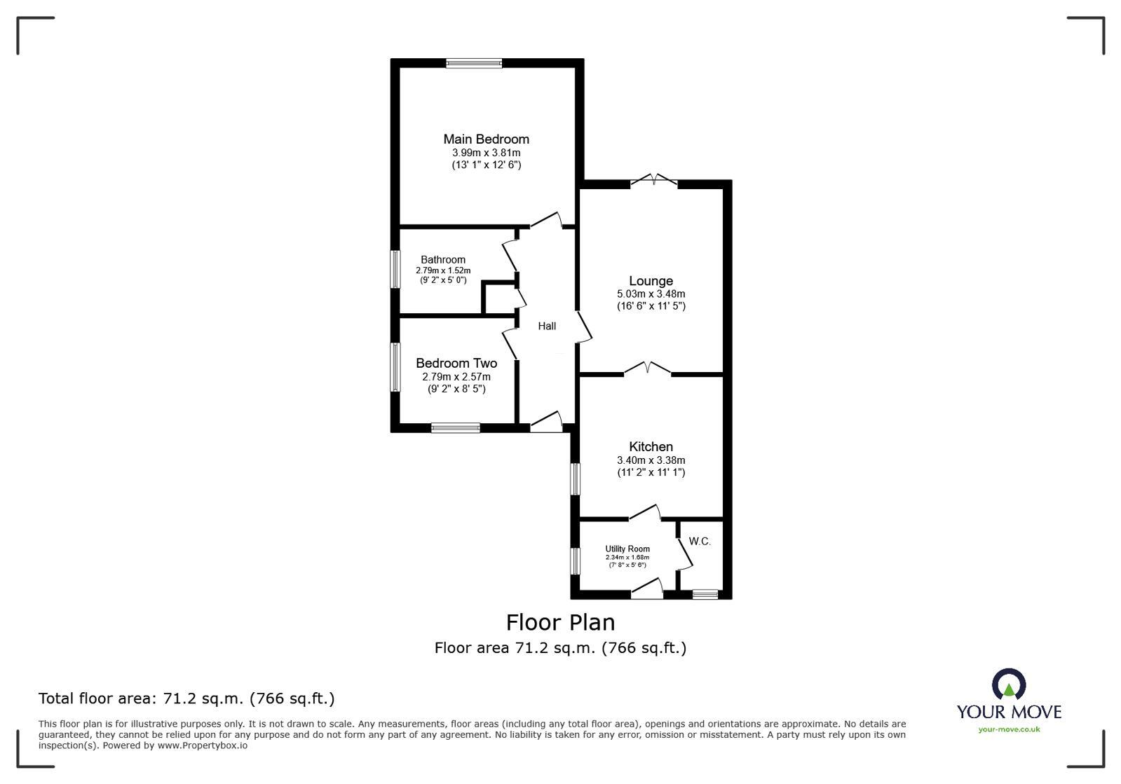 Floorplan of 2 bedroom Detached Bungalow for sale, Edgecote Drive, Newhall, Derbyshire, DE11
