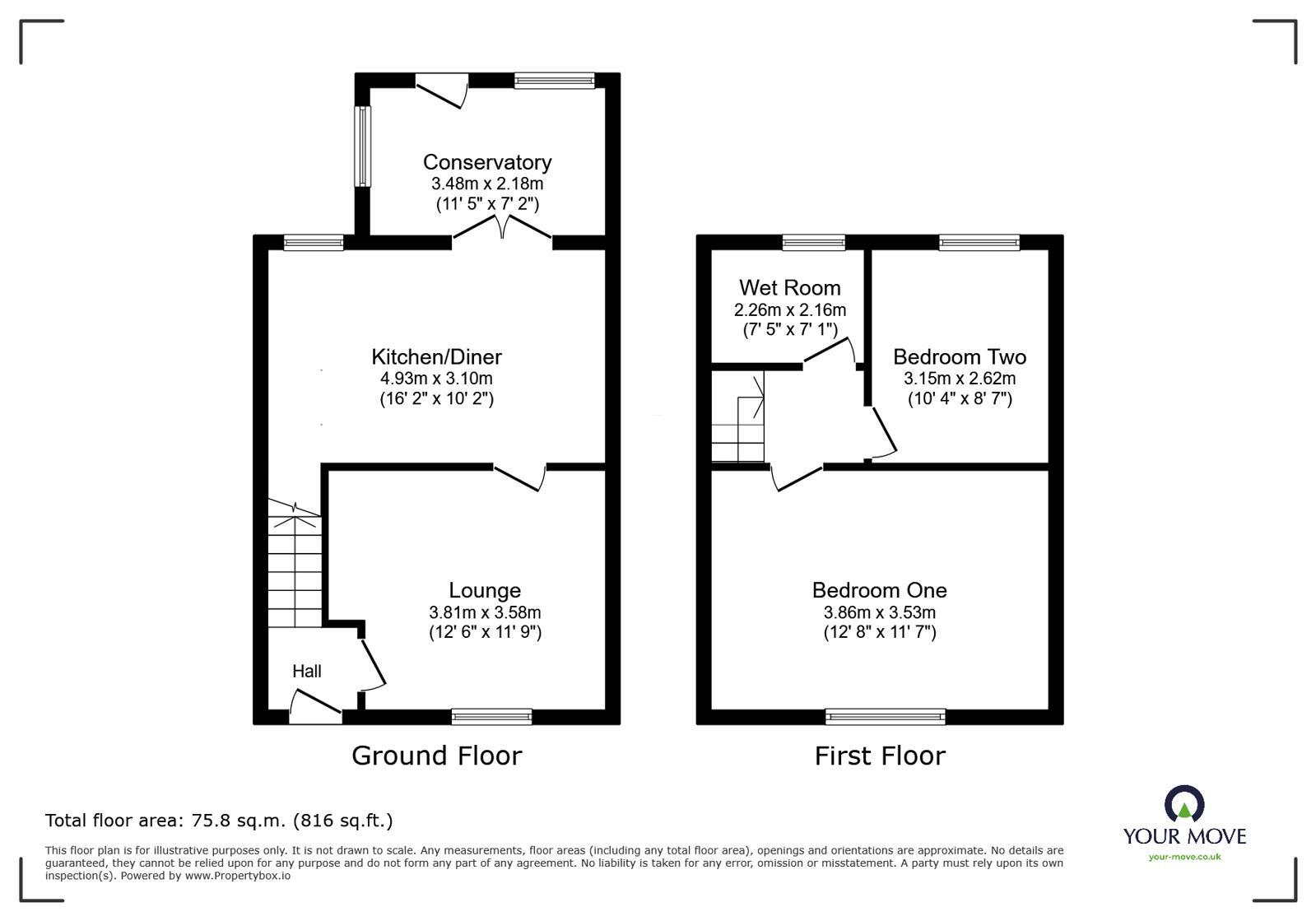 Floorplan of 2 bedroom Semi Detached House for sale, Handsacre Close, Swadlincote, Derbyshire, DE11
