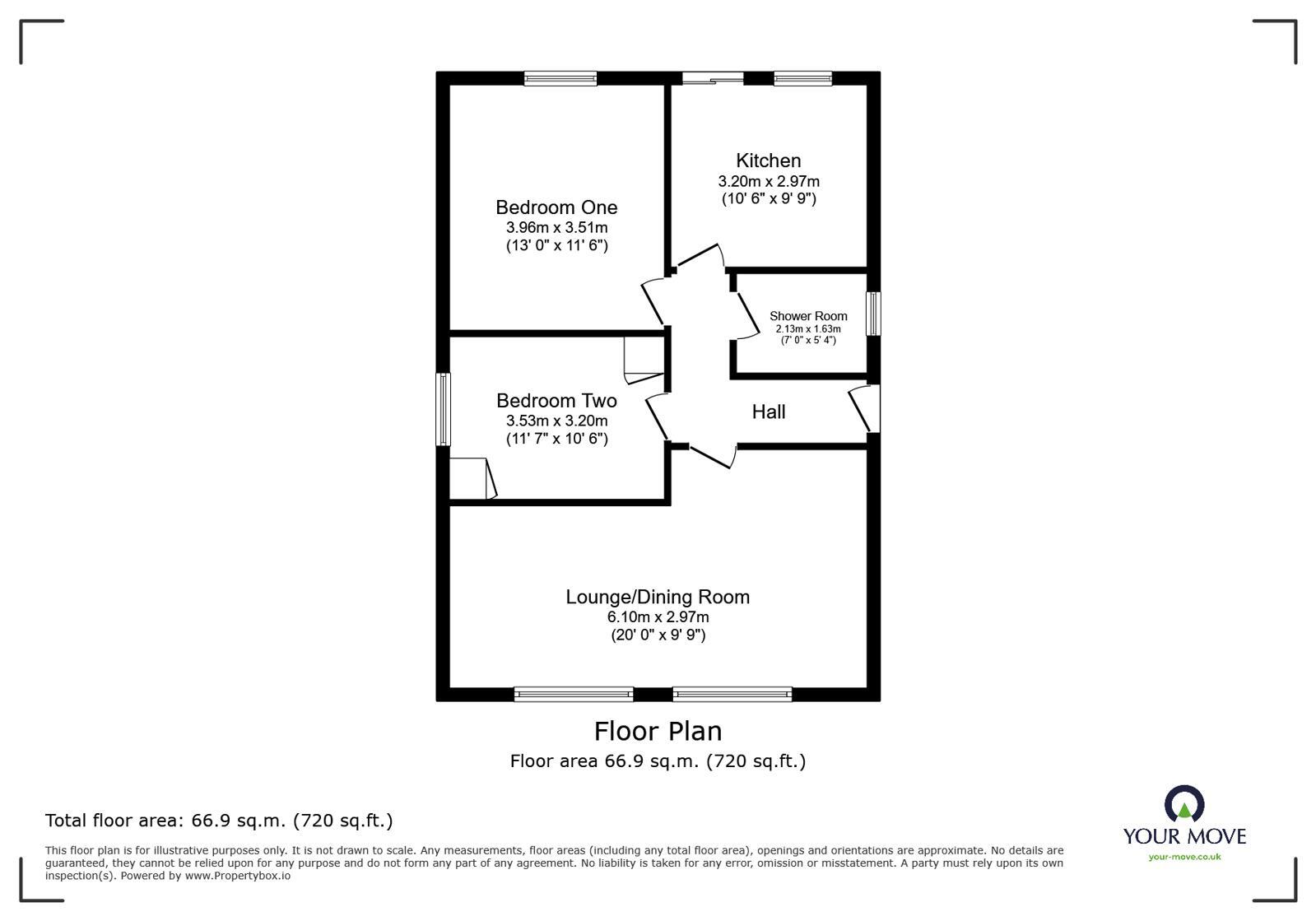 Floorplan of 2 bedroom Detached Bungalow for sale, Old Hall Gardens, Church Gresley, Derbyshire, DE11