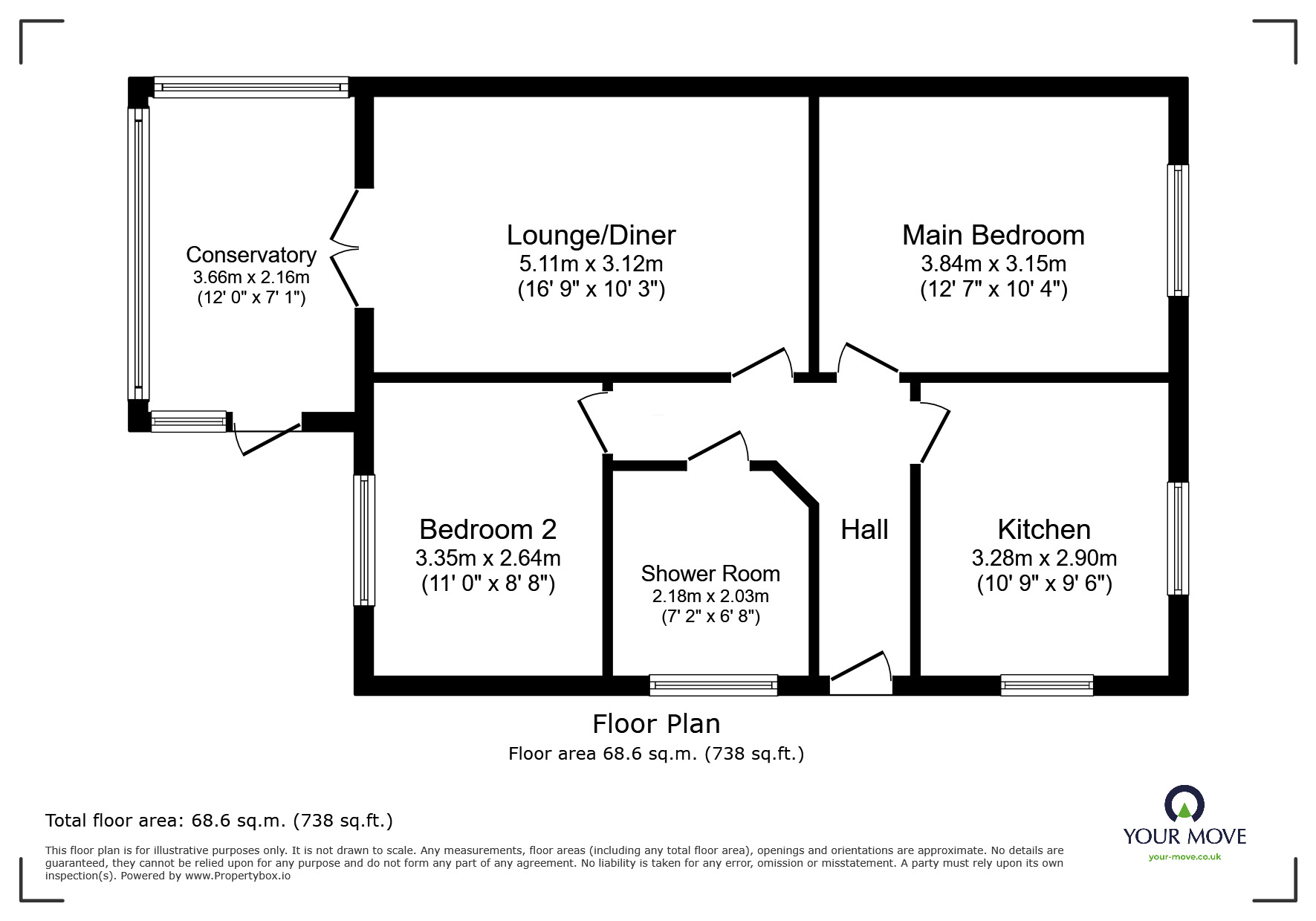 Floorplan of 2 bedroom Detached Bungalow for sale, Hillside Gardens, Church Gresley, Derbyshire, DE11