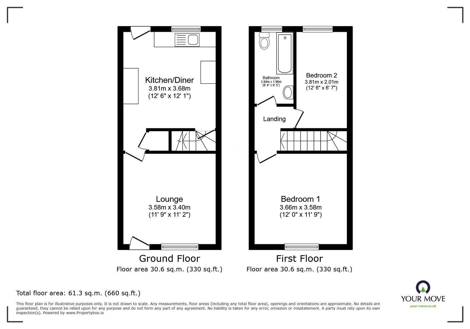 Floorplan of 2 bedroom Mid Terrace House for sale, Bernard Street, Woodville, Derbyshire, DE11