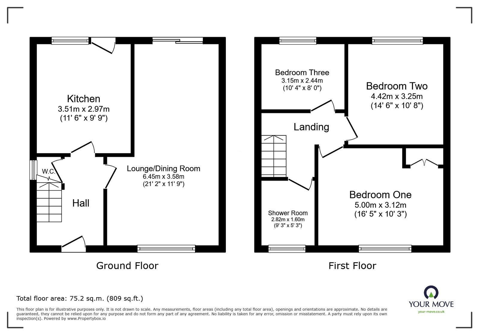Floorplan of 3 bedroom End Terrace House for sale, Valley Road, Overseal, Derbyshire, DE12