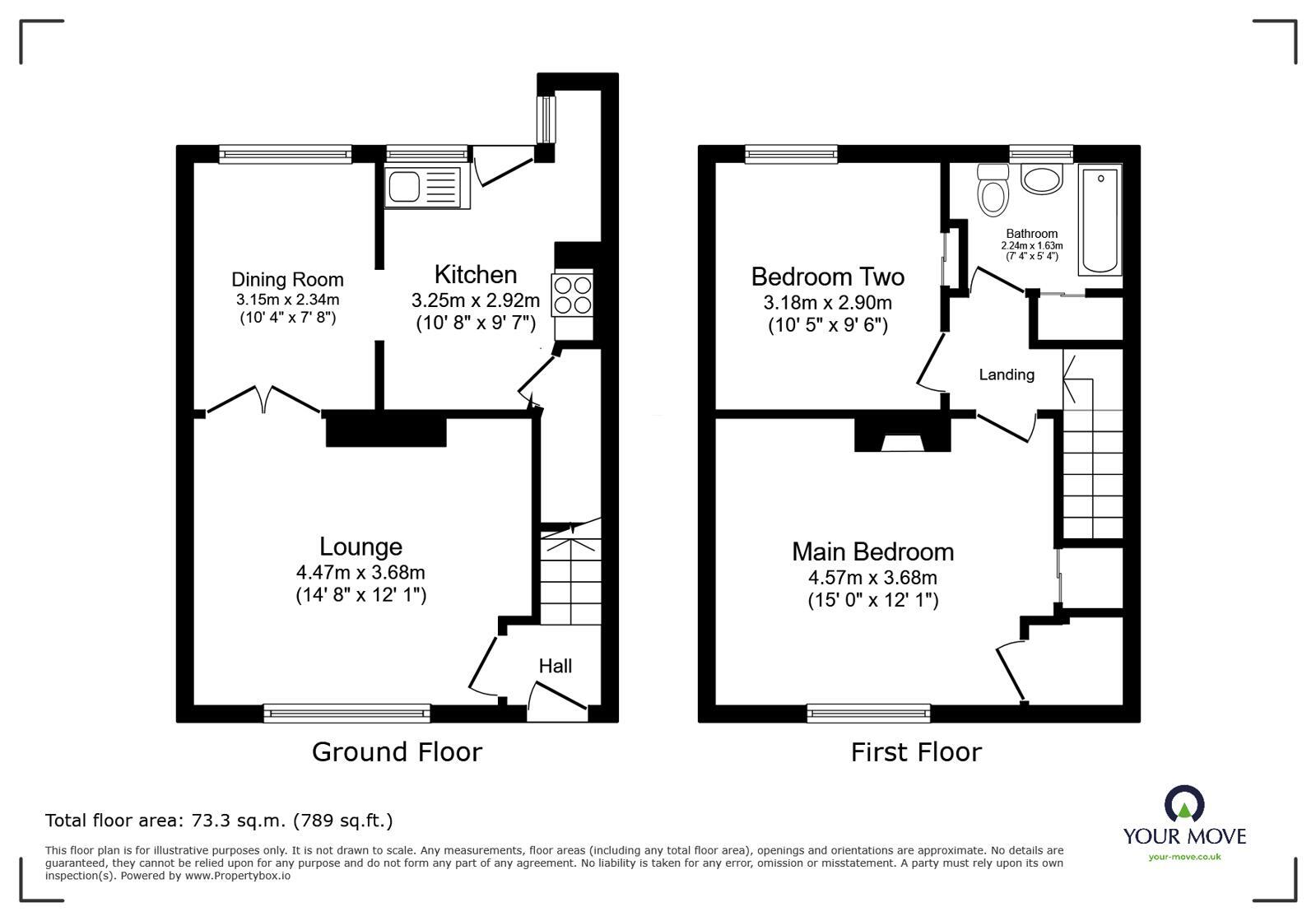 Floorplan of 2 bedroom End Terrace House for sale, Chestnut Avenue, Midway, Derbyshire, DE11