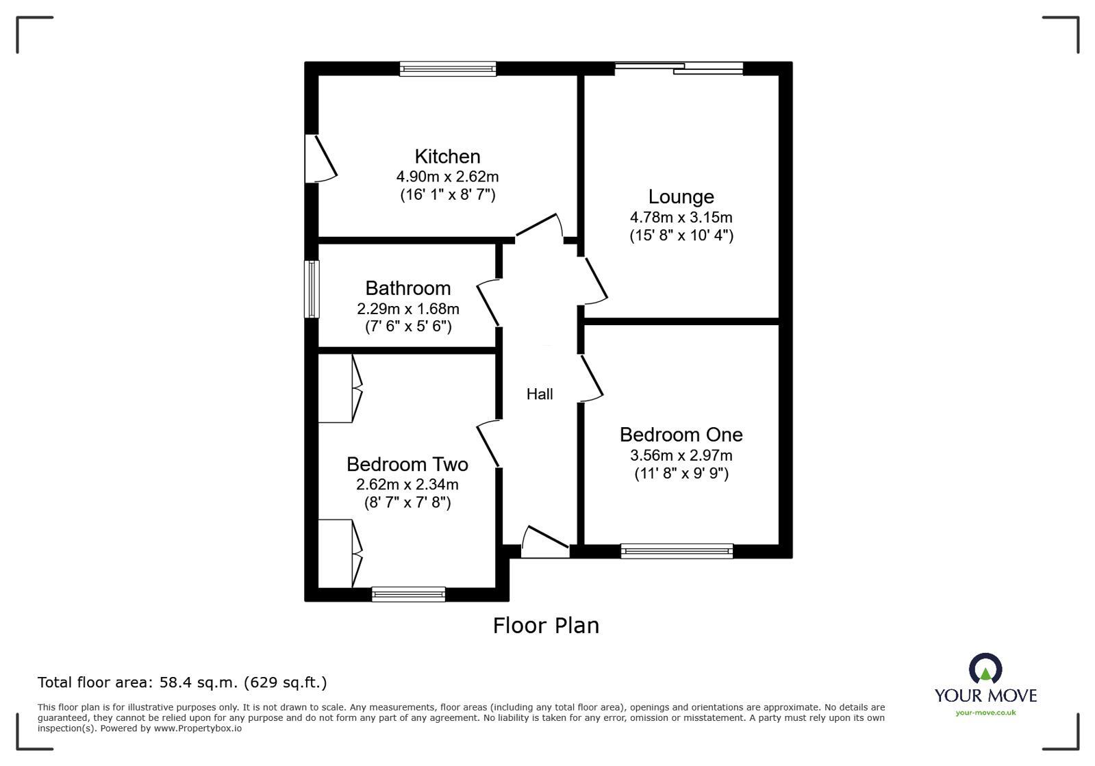 Floorplan of 2 bedroom Semi Detached Bungalow for sale, Clifton Close, Swadlincote, Derbyshire, DE11