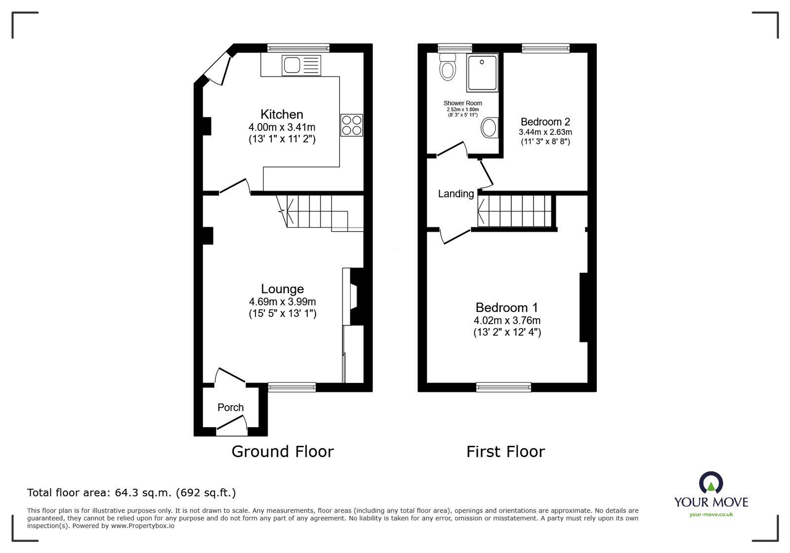 Floorplan of 2 bedroom Mid Terrace House for sale, Bosworth Road, Measham, Leicestershire, DE12