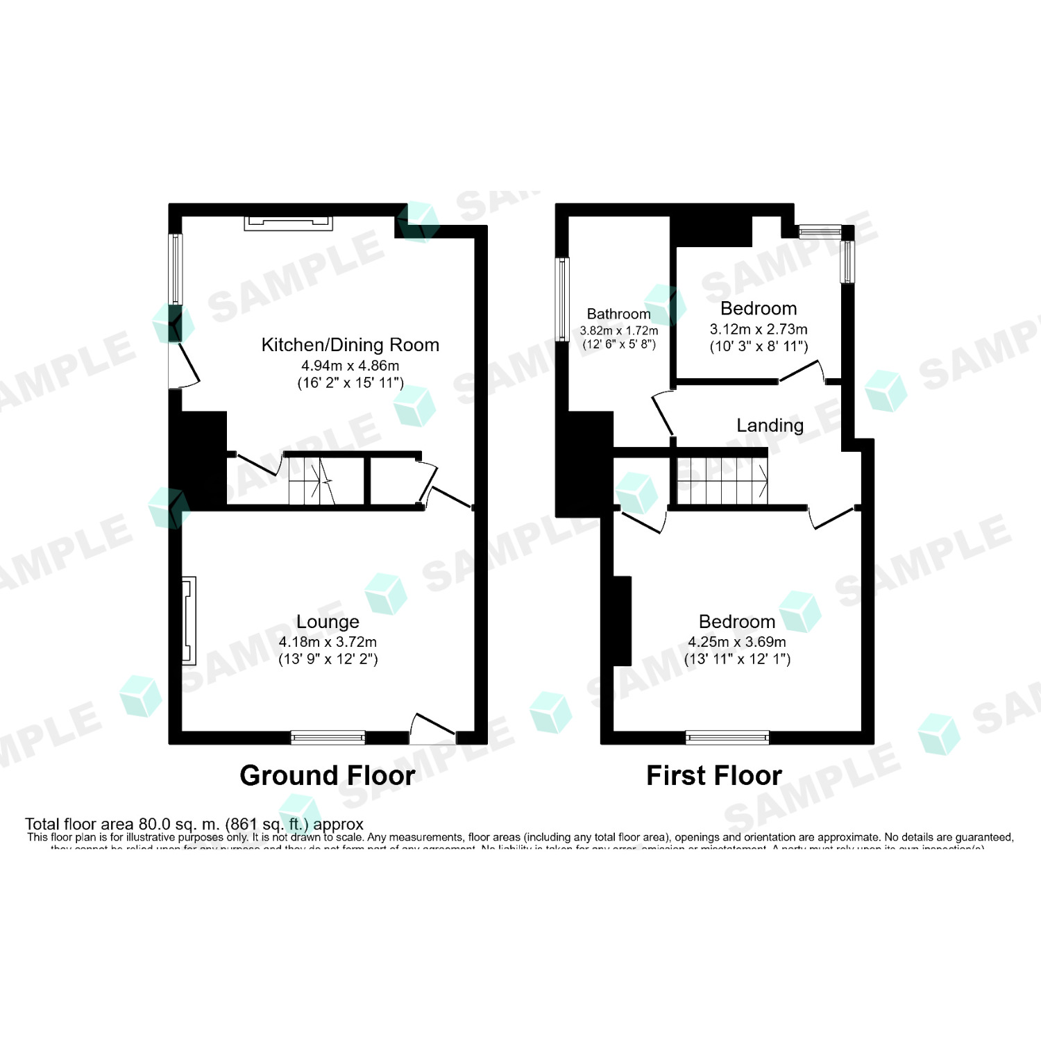 Floorplan of 2 bedroom Mid Terrace House to rent, Bosworth Road, Measham, Leicestershire, DE12