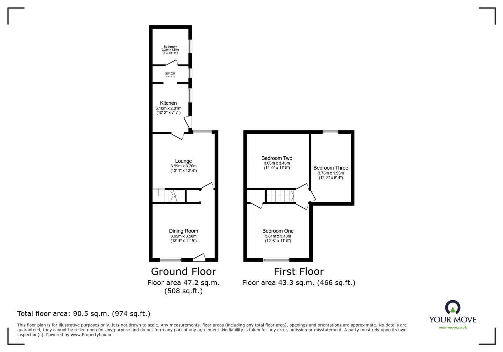Floorplan of 3 bedroom End Terrace House for sale, Oversetts Road, Newhall, Derbyshire, DE11