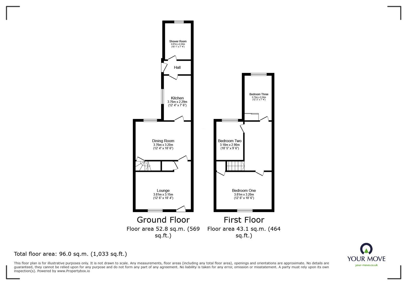 Floorplan of 3 bedroom Semi Detached House for sale, Linton Road, Castle Gresley, Derbyshire, DE11