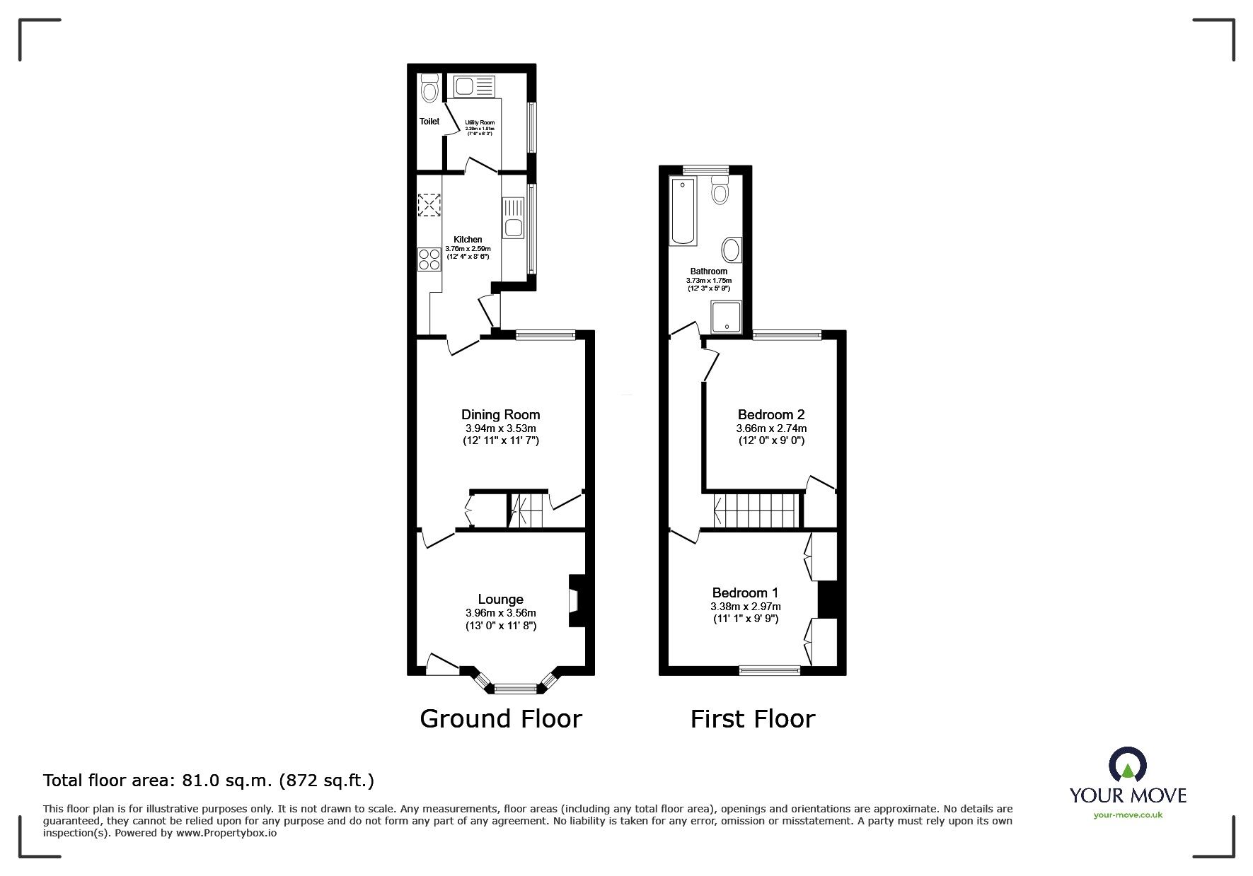 Floorplan of 2 bedroom Mid Terrace House for sale, Queen Street, Church Gresley, Derbyshire, DE11
