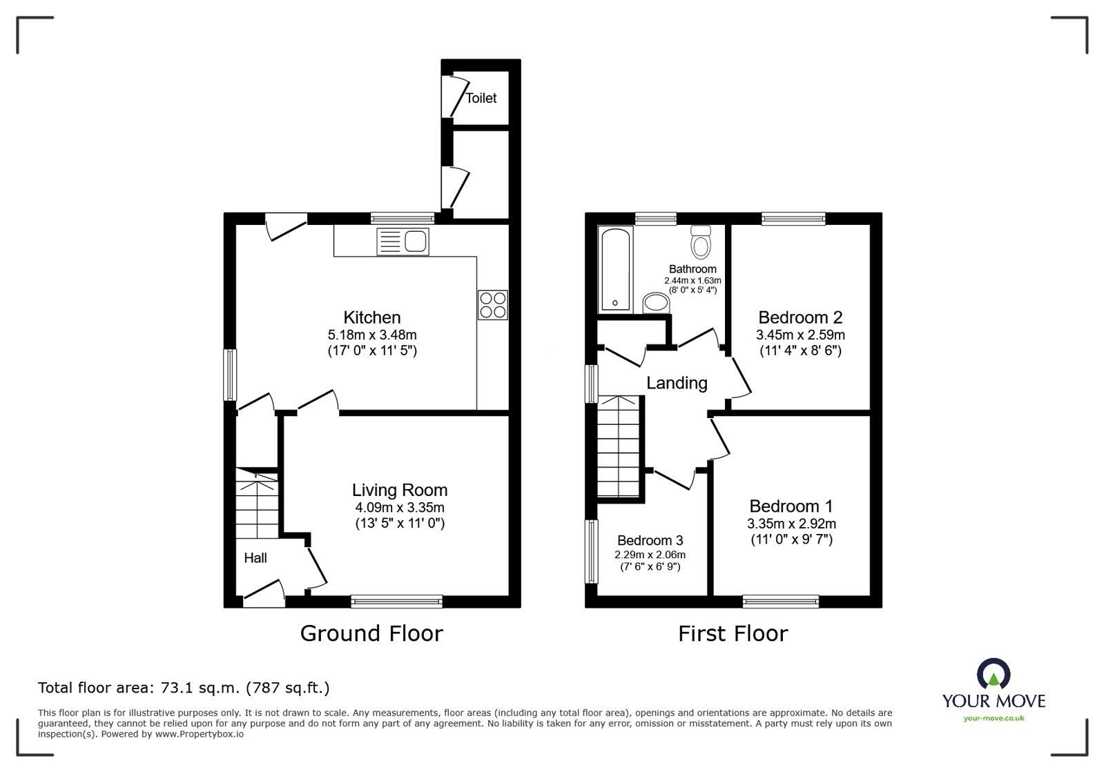 Floorplan of 3 bedroom End Terrace House for sale, Woodlands Road, Overseal, Derbyshire, DE12