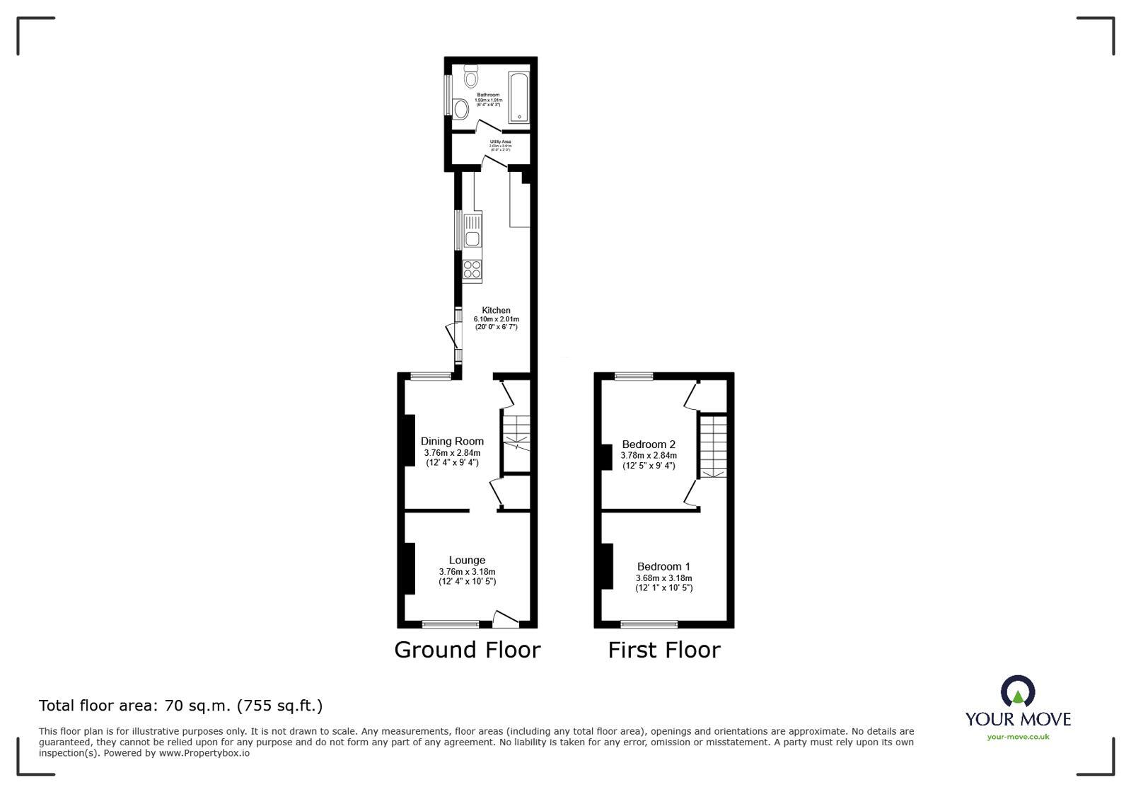 Floorplan of 2 bedroom Mid Terrace House for sale, Swadlincote Road, Woodville, Derbyshire, DE11