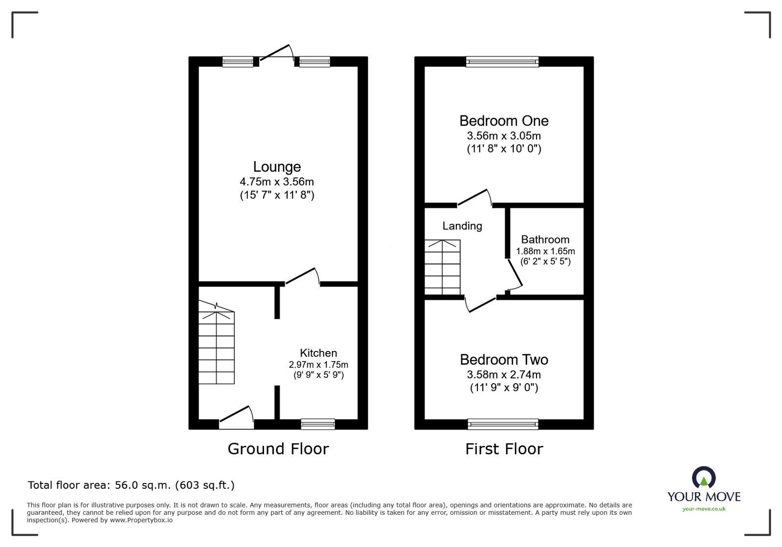 Floorplan of 2 bedroom Mid Terrace House for sale, Wye Dale, Church Gresley, Derbyshire, DE11