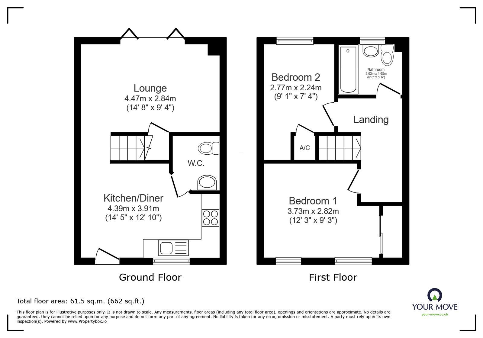 Floorplan of 2 bedroom Semi Detached House for sale, Moonstone Way, Newhall, Derbyshire, DE11