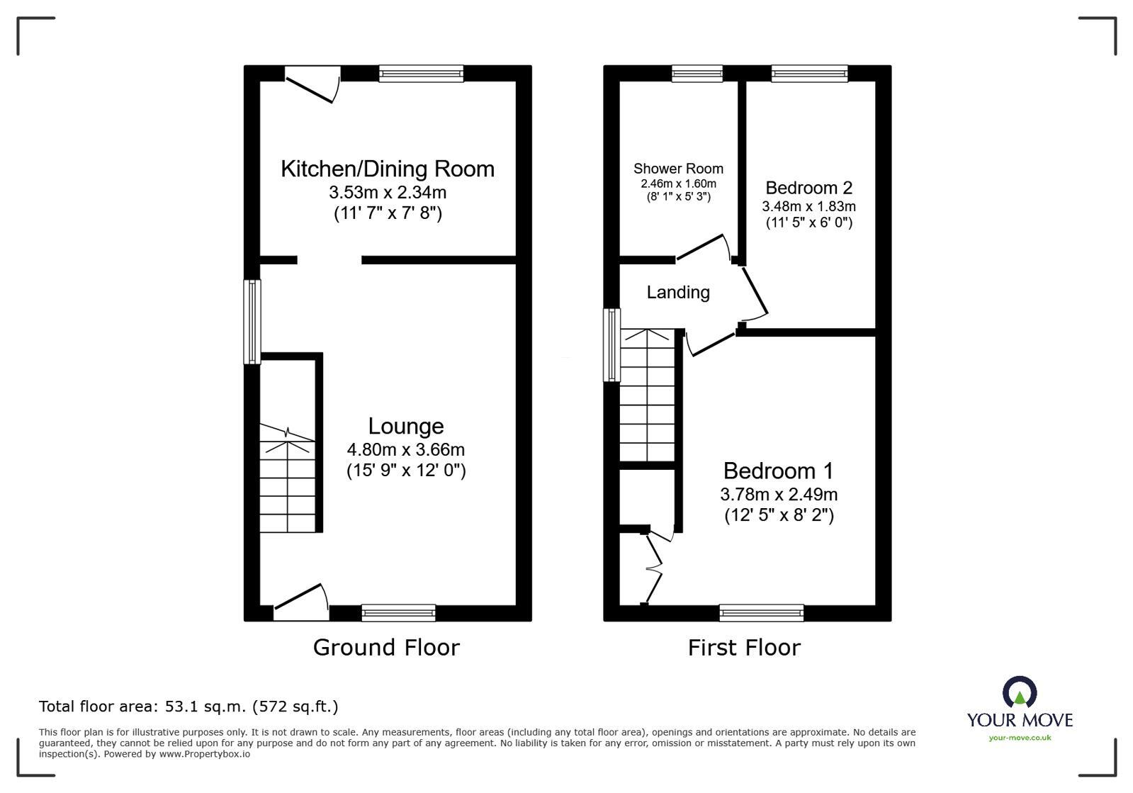 Floorplan of 2 bedroom Semi Detached House for sale, Finch Close, Woodville, Derbyshire, DE11