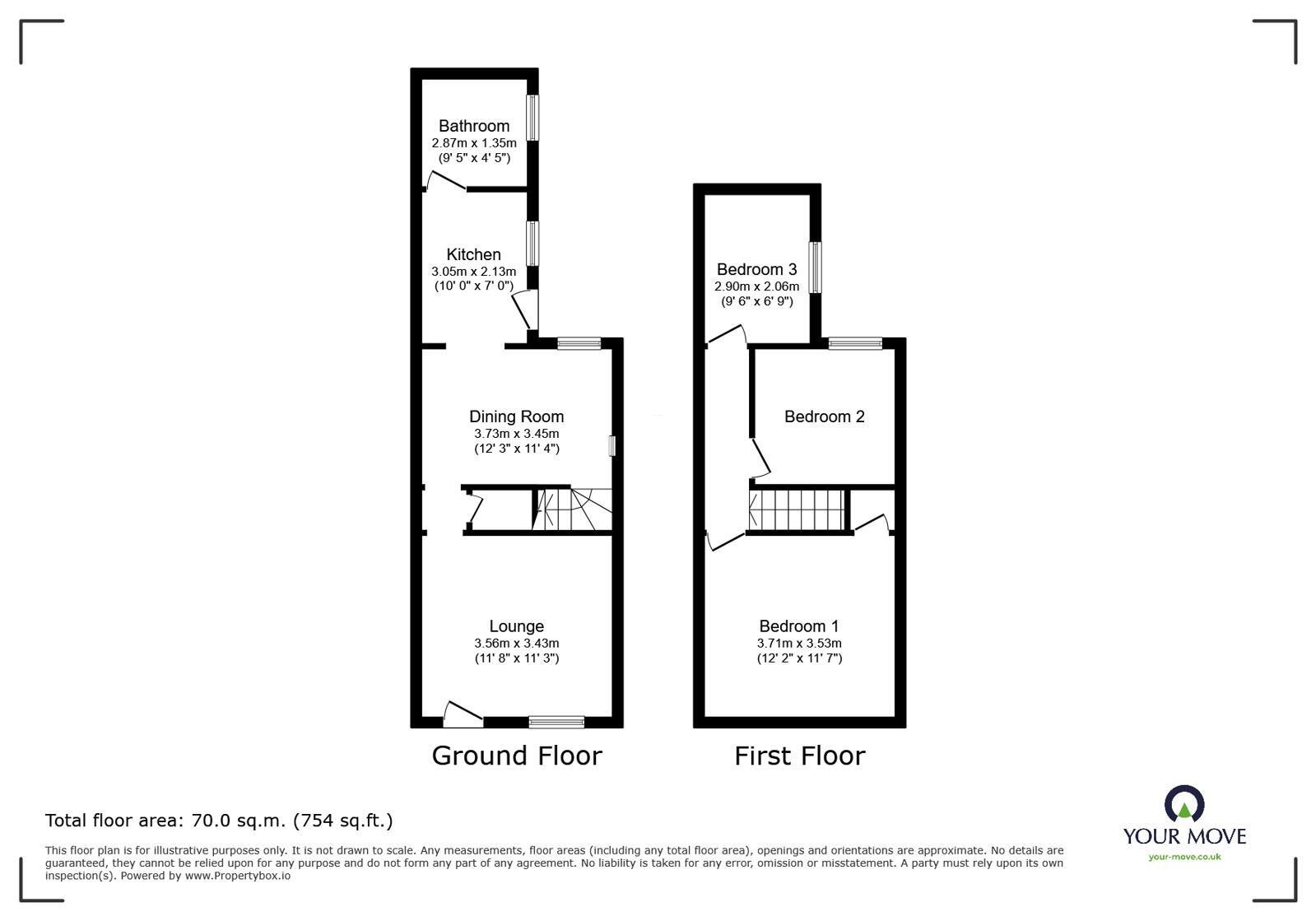 Floorplan of 3 bedroom Semi Detached House for sale, Bretby Road, Newhall, Derbyshire, DE11