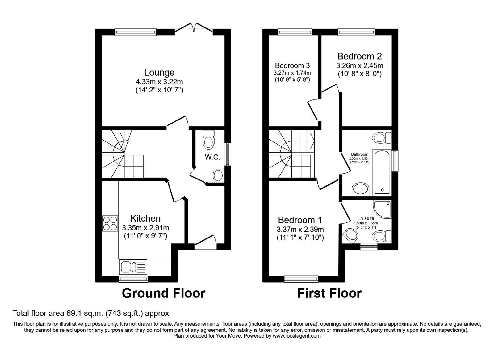 Floorplan of 3 bedroom Semi Detached House for sale, Pingle Place, Swadlincote, Derbyshire, DE11