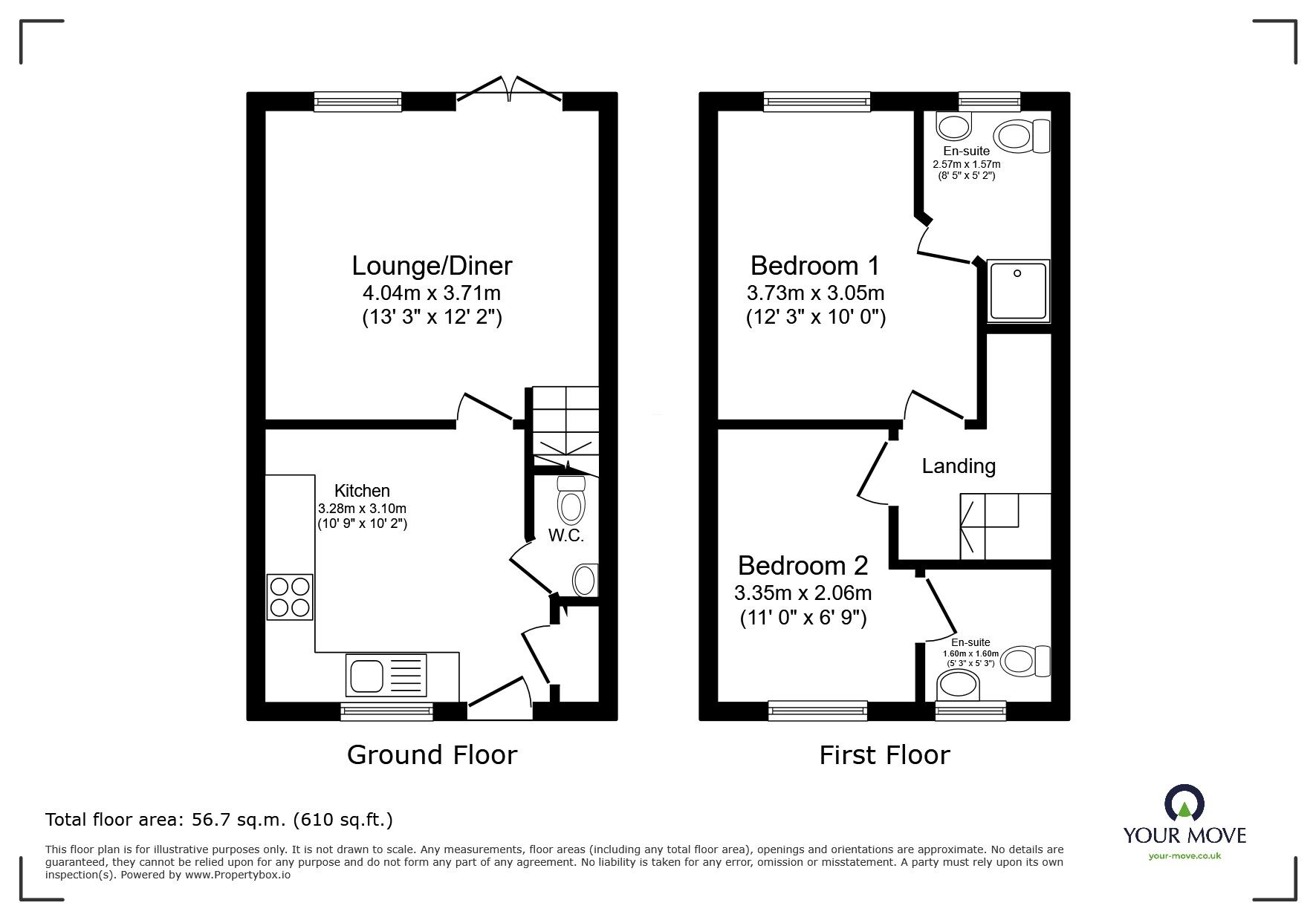 Floorplan of 2 bedroom End Terrace House for sale, Swans Rest, Newhall, Derbyshire, DE11