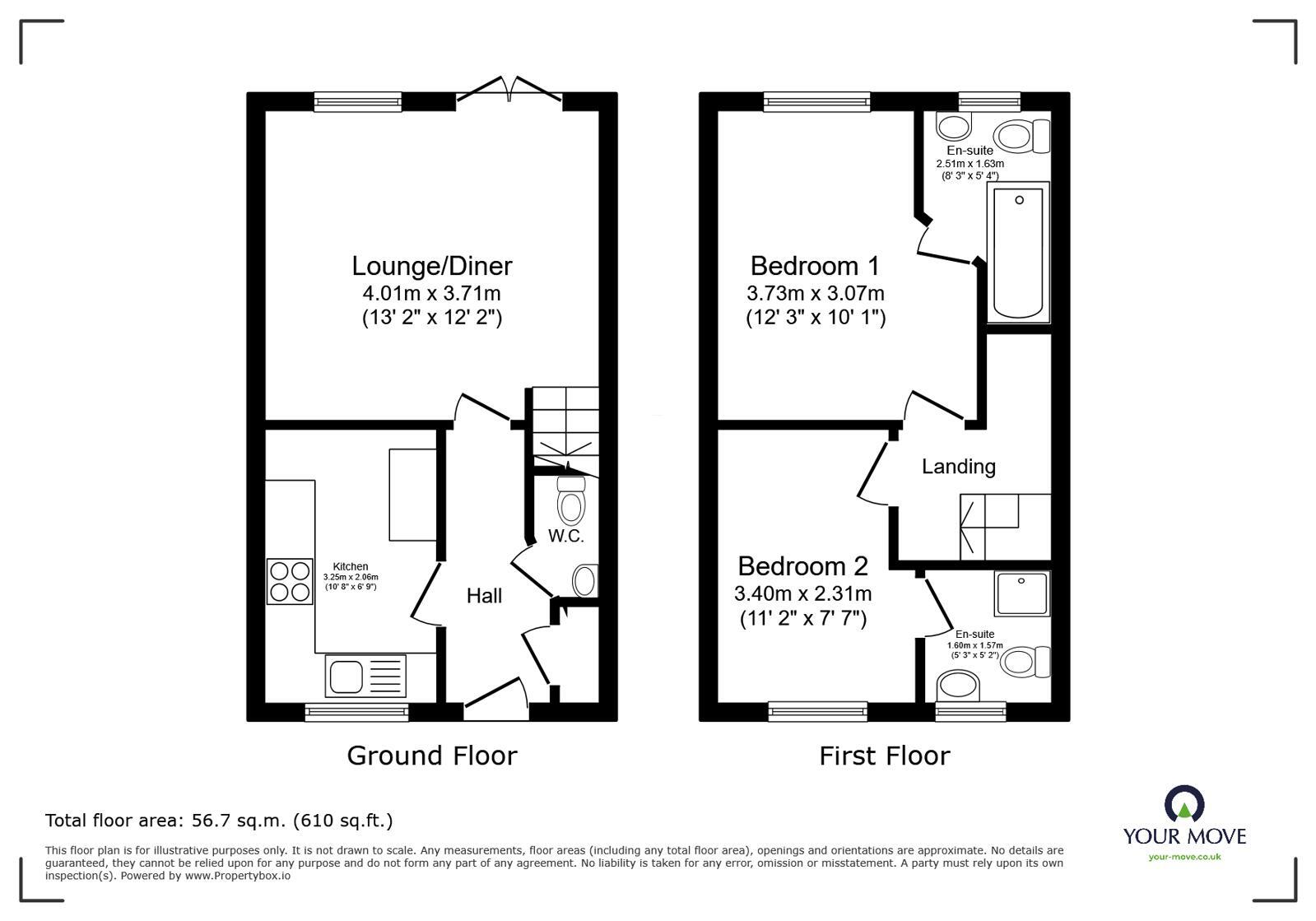 Floorplan of 2 bedroom Semi Detached House for sale, Oversetts Road, Newhall, Derbyshire, DE11