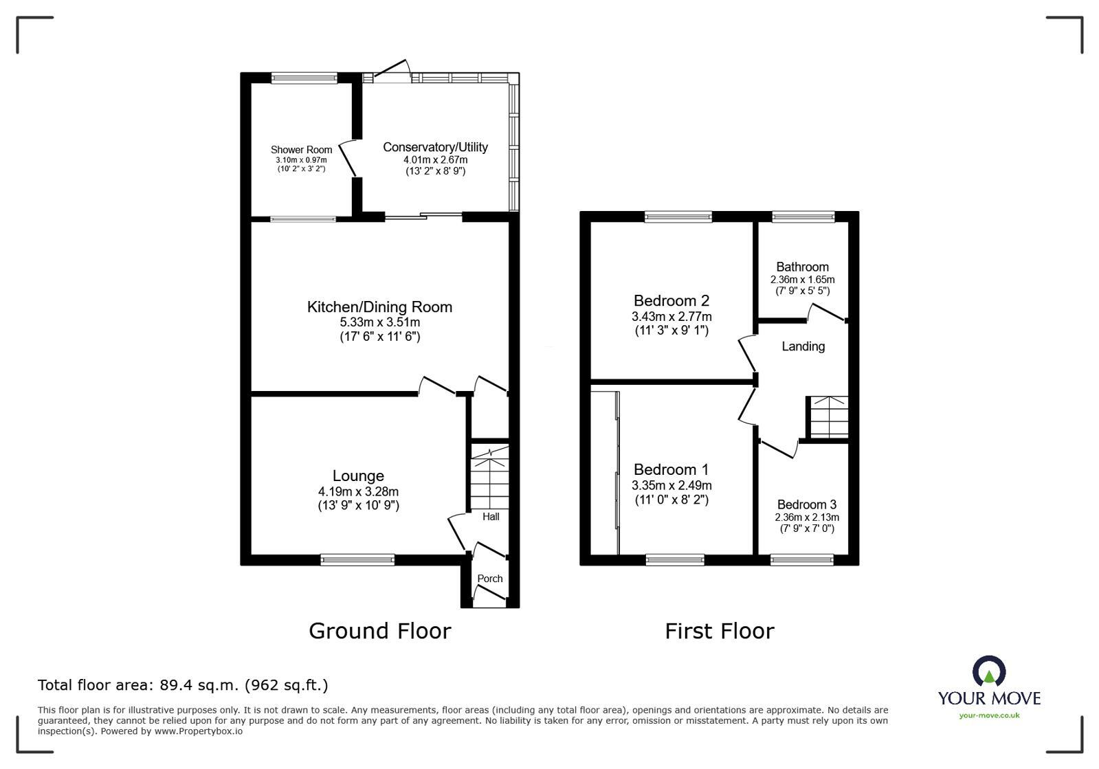 Floorplan of 3 bedroom Mid Terrace House for sale, Woodlands Road, Overseal, Derbyshire, DE12