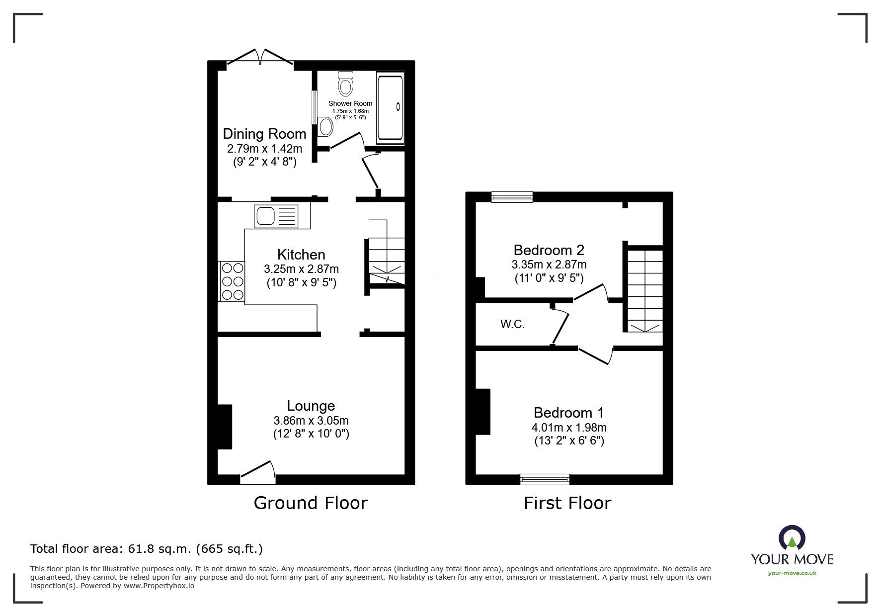 Floorplan of 2 bedroom Mid Terrace House for sale, Oak Street, Church Gresley, Derbyshire, DE11
