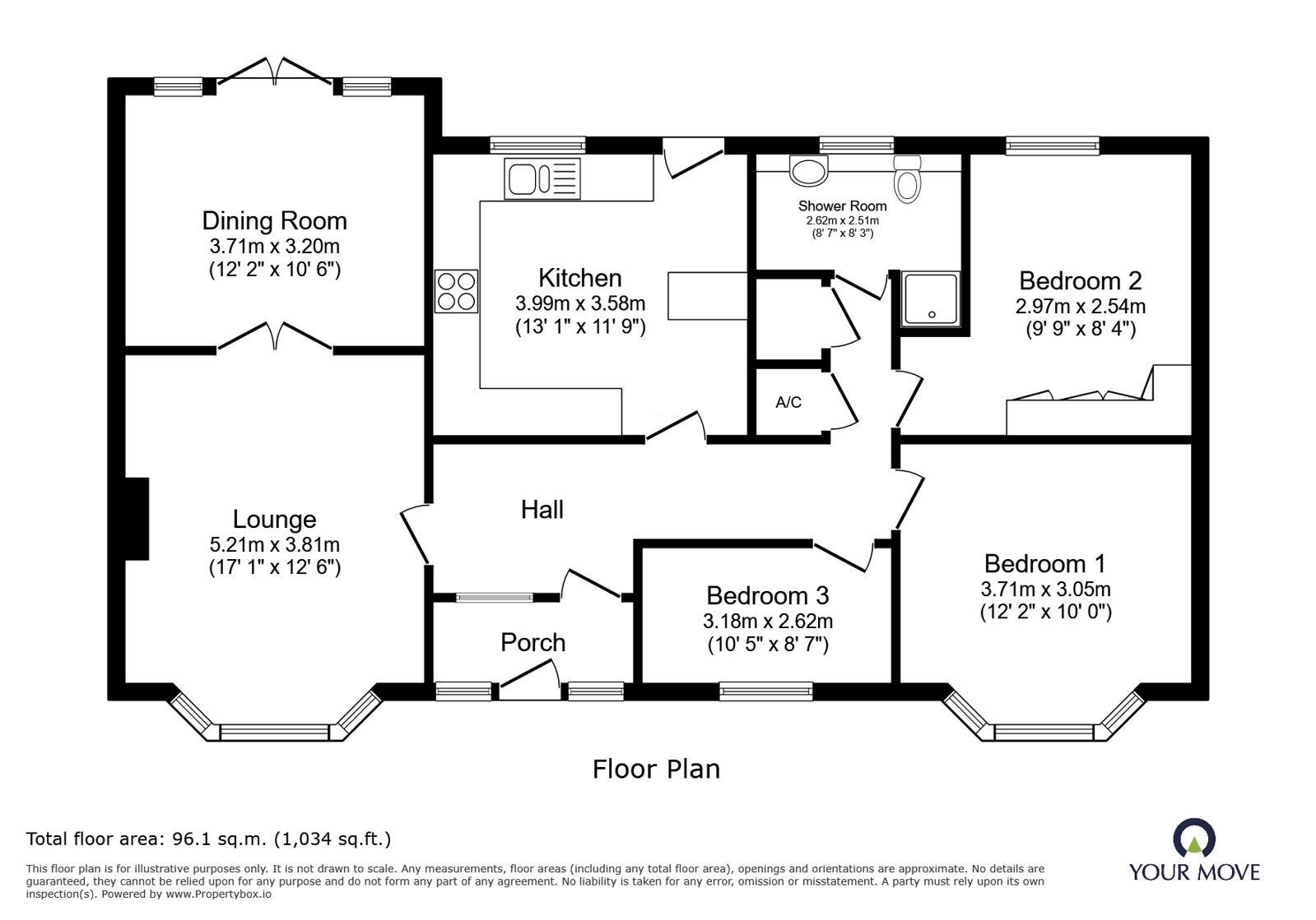 Floorplan of 3 bedroom Detached Bungalow for sale, Gresley Wood Road, Church Gresley, Derbyshire, DE11