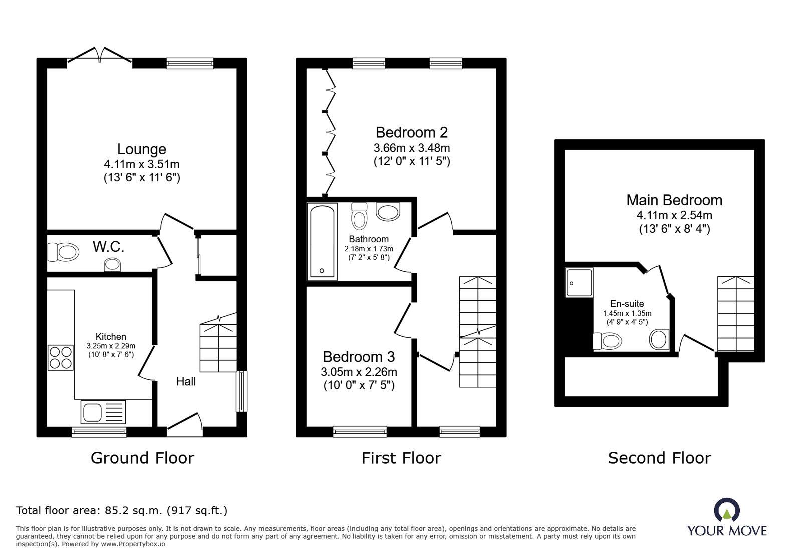 Floorplan of 3 bedroom Semi Detached House for sale, Crown Rise, Woodville, Derbyshire, DE11
