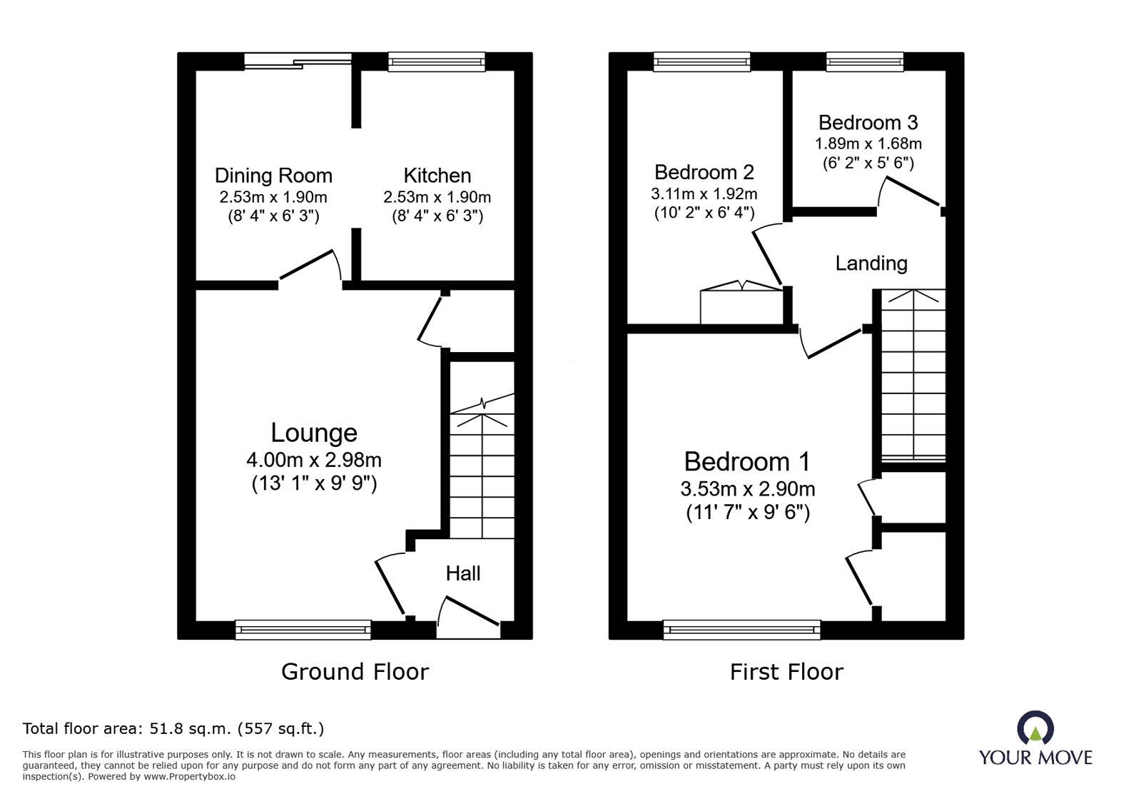 Floorplan of 2 bedroom Mid Terrace House for sale, Cedar Road, Castle Gresley, Derbyshire, DE11