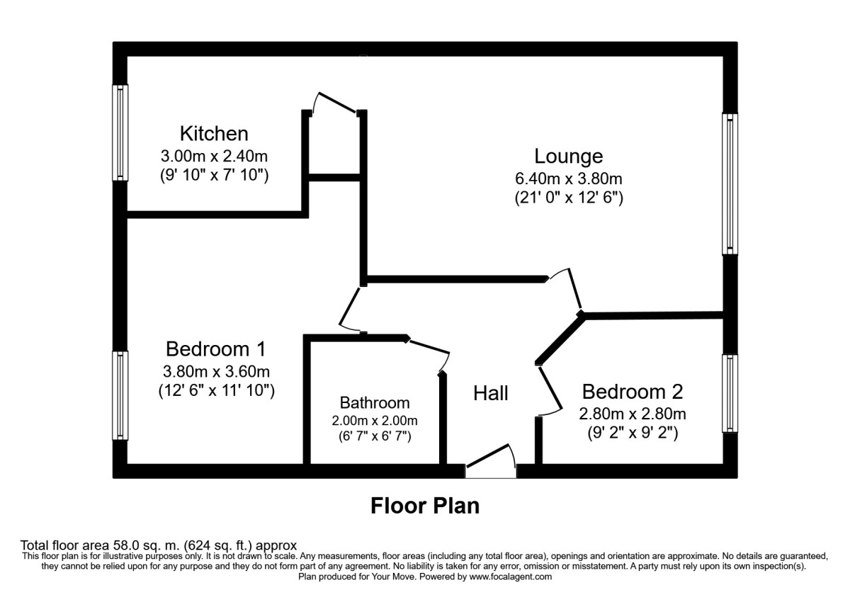 Floorplan of 2 bedroom  Flat to rent, Sunningdale Court, Little Lever, Bolton, BL3
