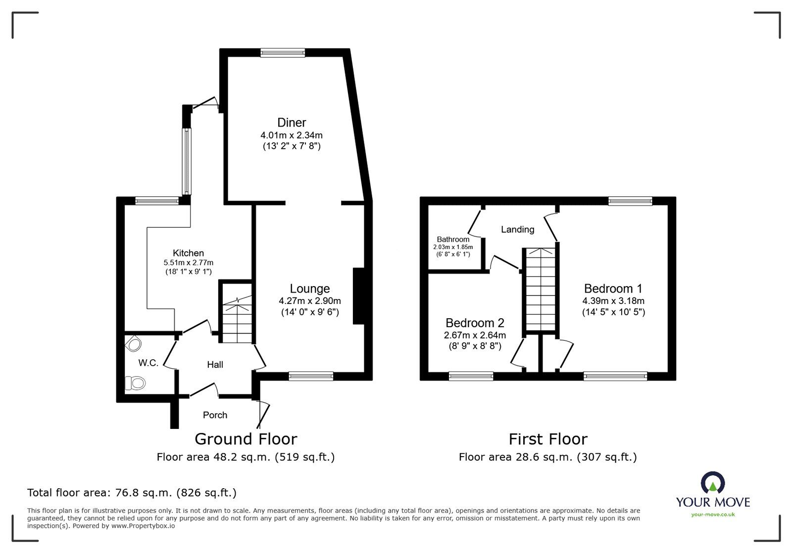 Floorplan of 2 bedroom Semi Detached House for sale, Swanley Lane, Swanley, Kent, BR8