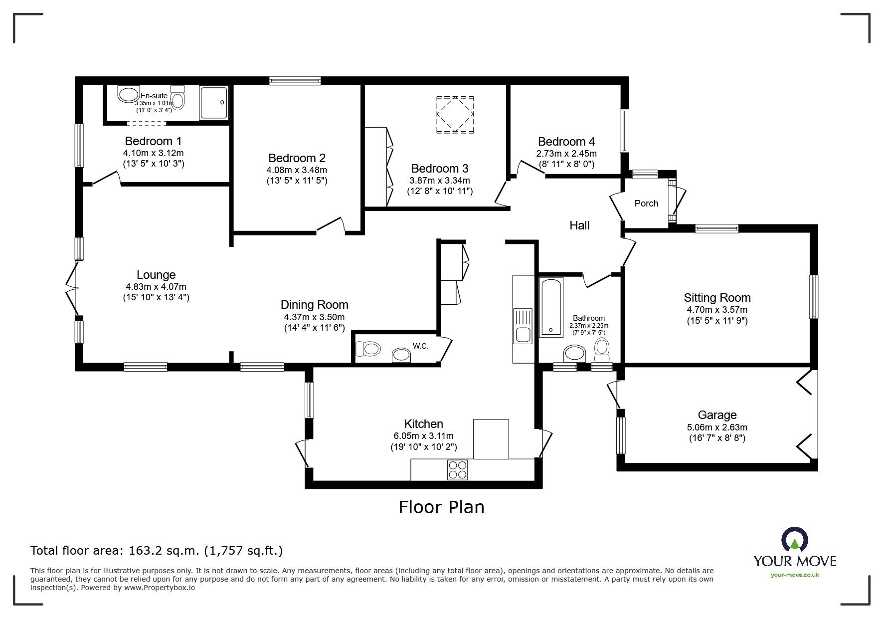 Floorplan of 4 bedroom Detached Bungalow for sale, Crowhurst Lane, West Kingsdown, Kent, TN15