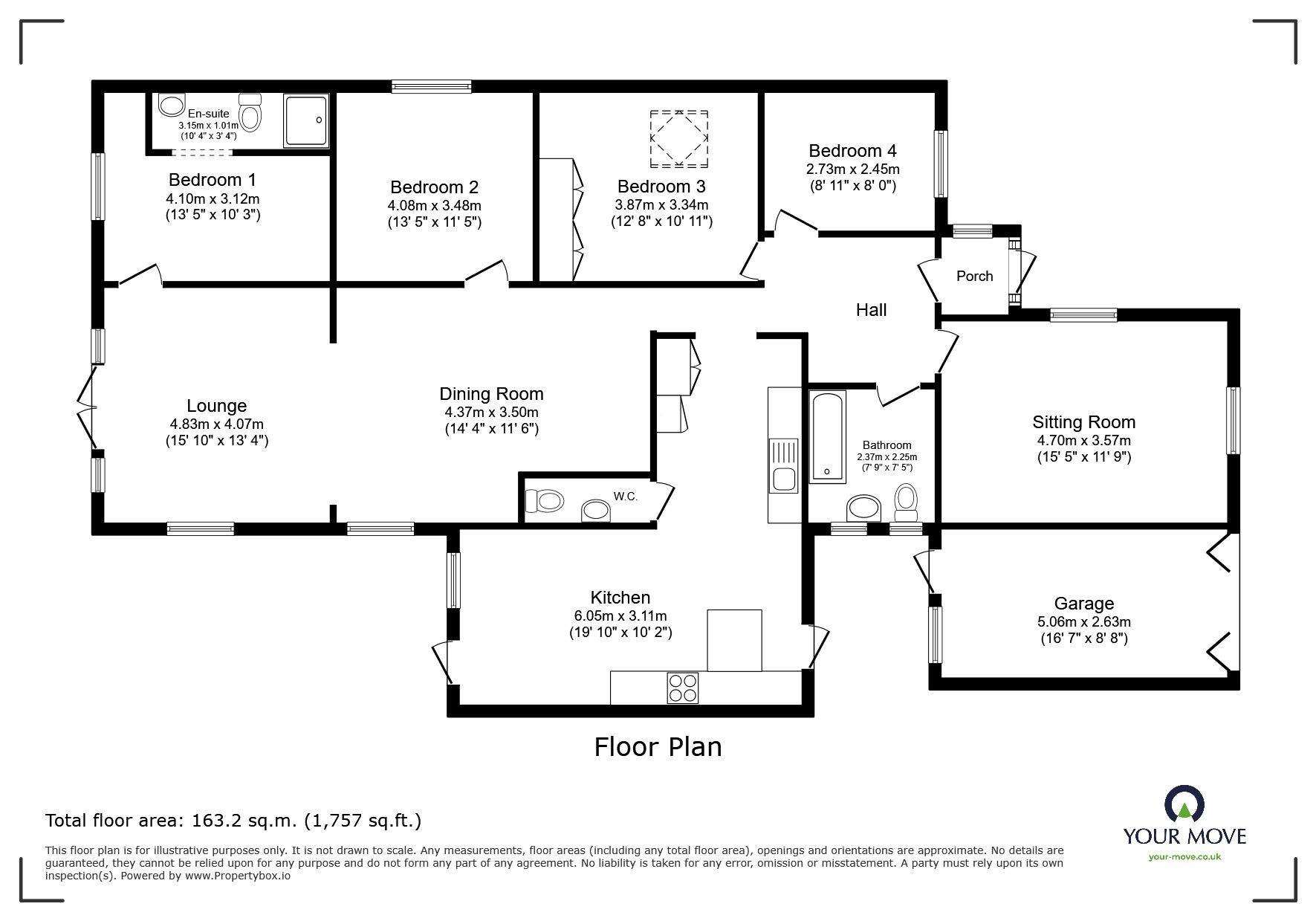 Floorplan of 4 bedroom Detached Bungalow for sale, Crowhurst Lane, West Kingsdown, Kent, TN15