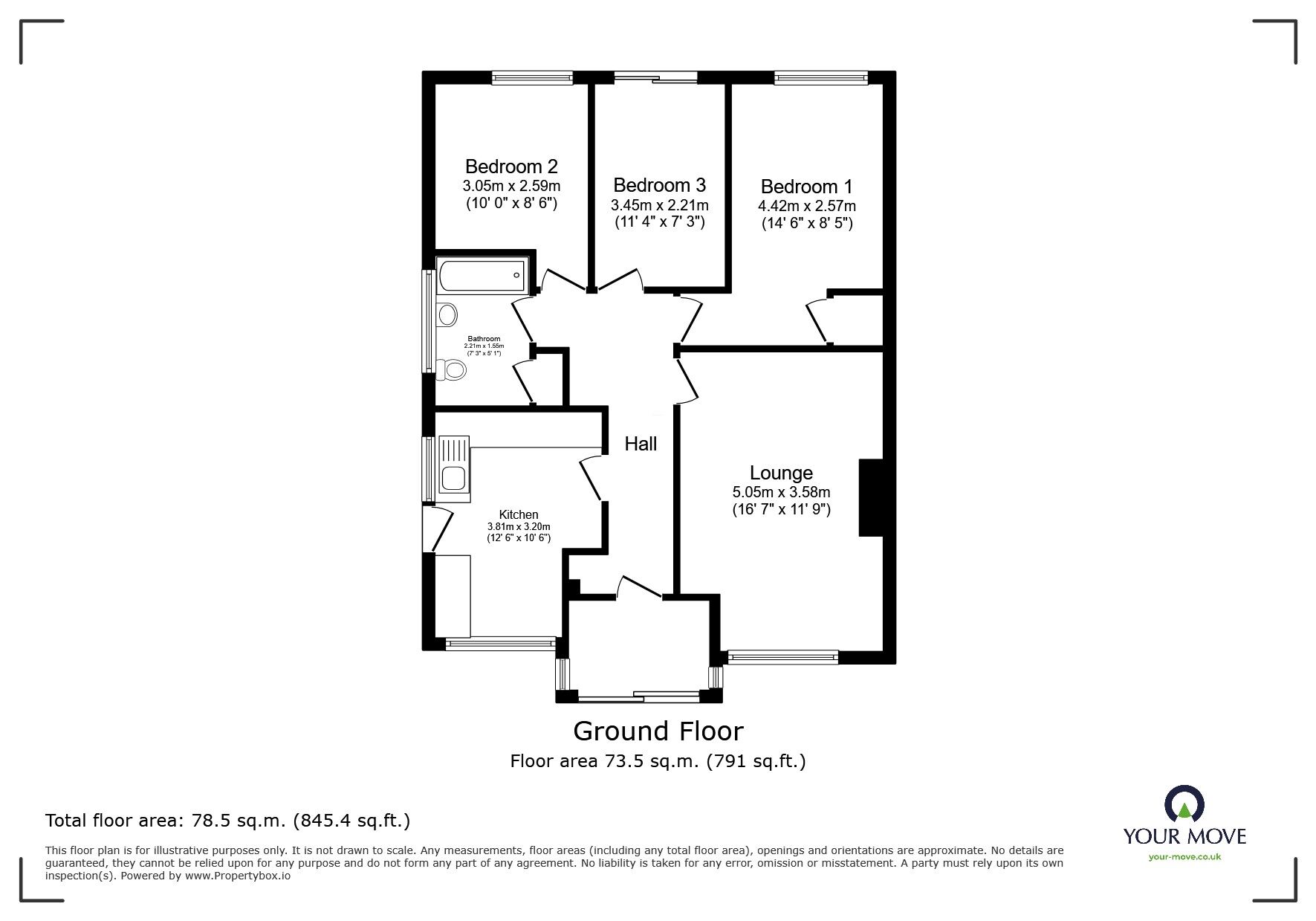 Floorplan of 3 bedroom Semi Detached Bungalow for sale, Hever Wood Road, West Kingsdown, Kent, TN15